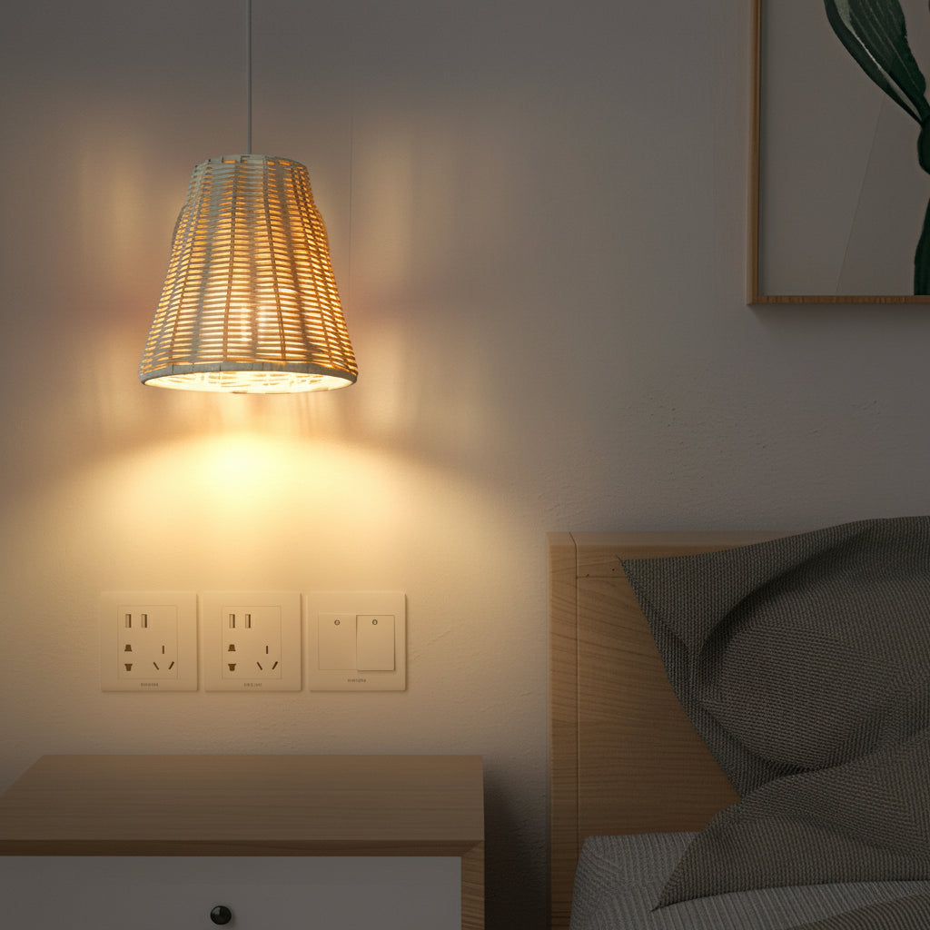 Freyza - Rattan Wall Sconce – 360° Adjustable Hand-Woven Japanese Natural (E27 E26 & 15x15cm)