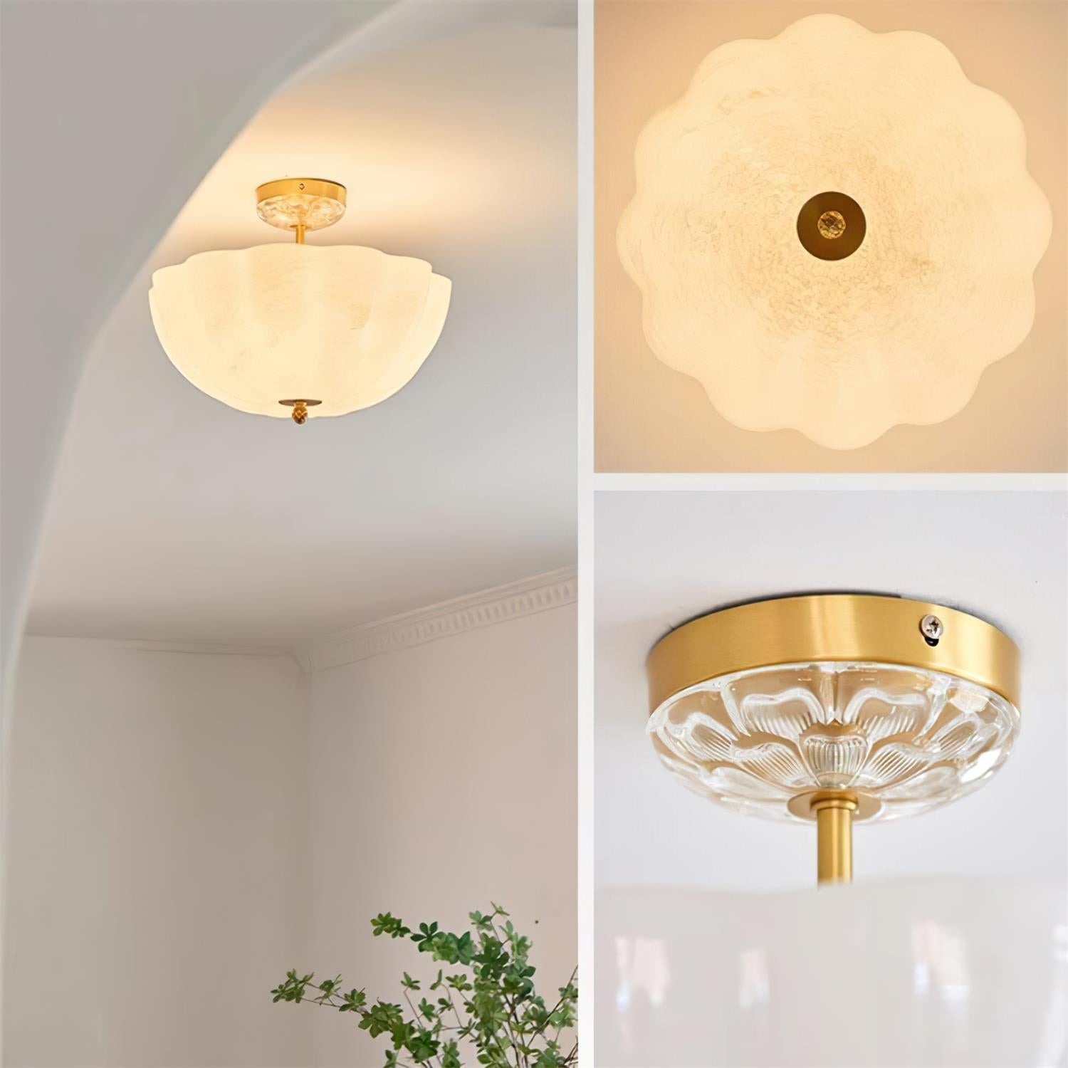 Freyza | Deckenleuchte aus Messing und Glas, flache Deckenmontage – moderne Beleuchtung für Schlafzimmer, Flur und Küche