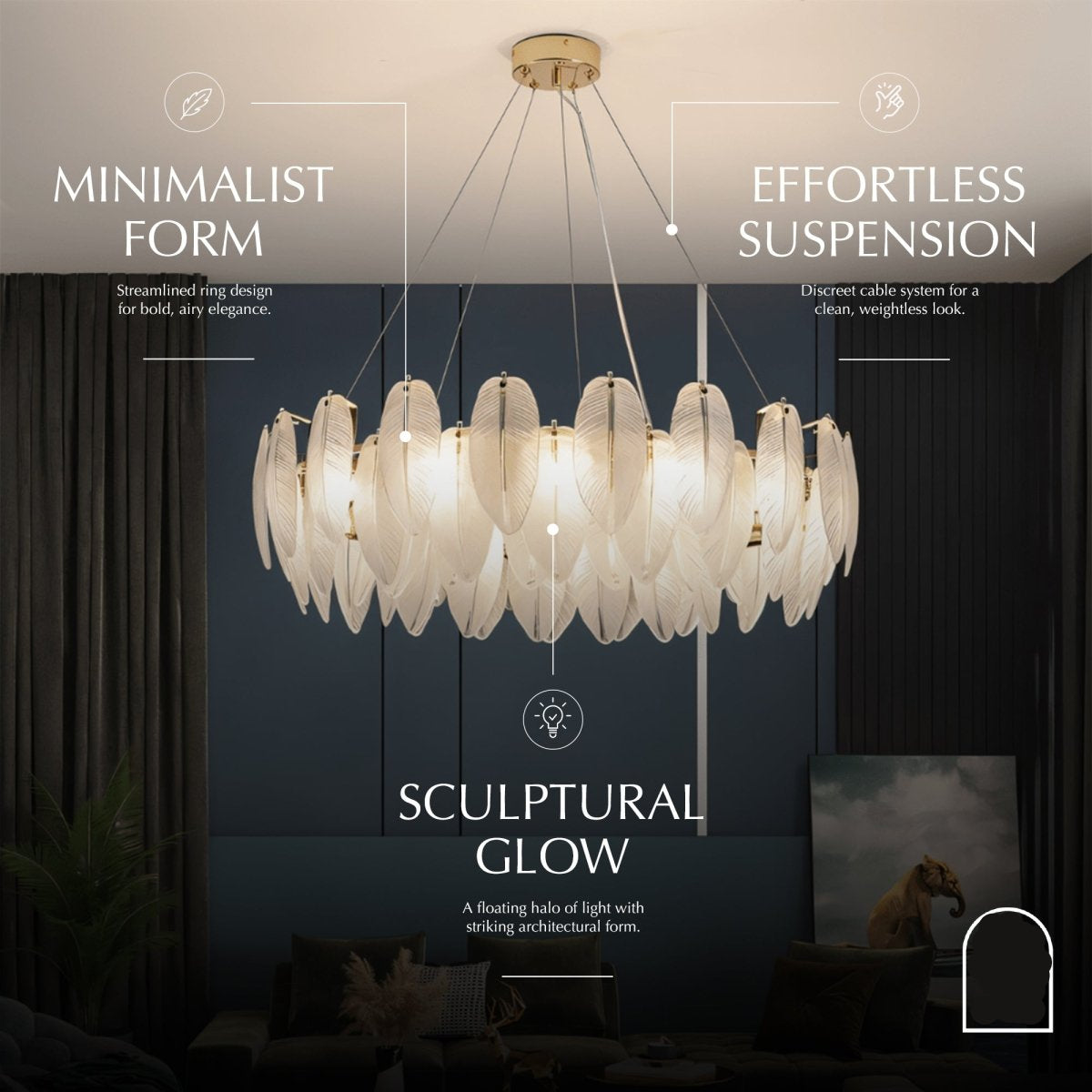Freyza - Elegant Feather-Inspired Glass Chandelier Fixture