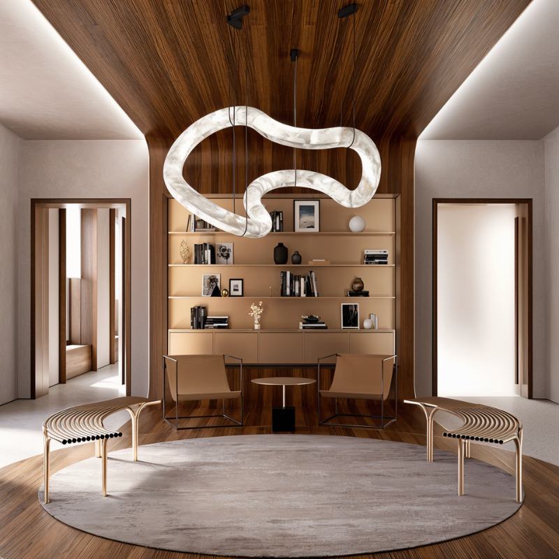 Freyza - AlabasterGlow | Elegant Contemporary Double Loop Pendant Chandelier