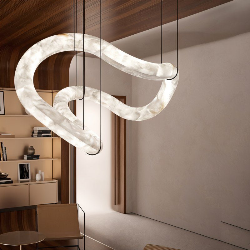 Freyza - AlabasterGlow | Elegant Contemporary Double Loop Pendant Chandelier