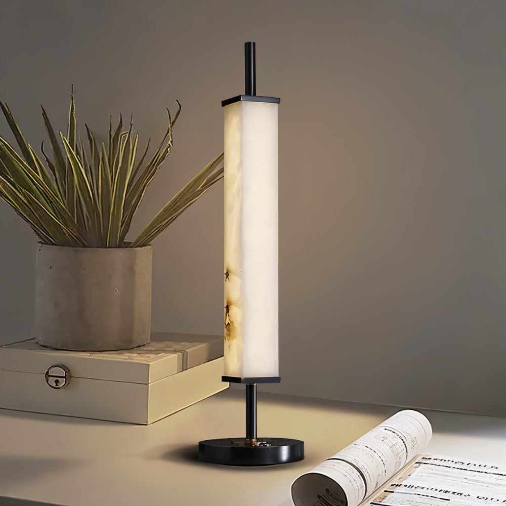 AlabasterGlow | Elegant Modern Alabaster Table Lamp for Bedside or Desk 0