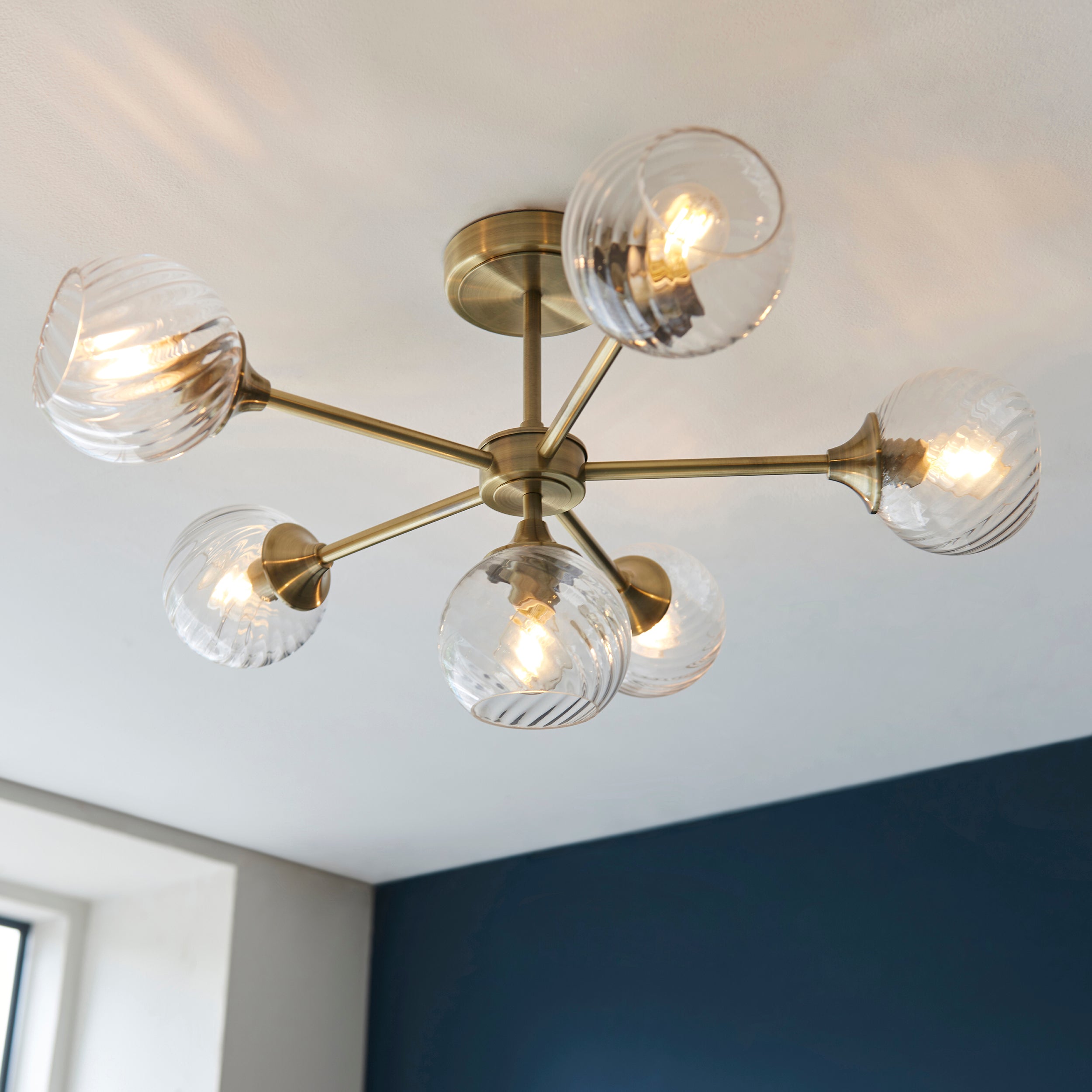 Allegra | 6-Light Semi Flush Ceiling Light with Twisted Glass Shades | Antique Brass Finish for Elegant Illumination 3