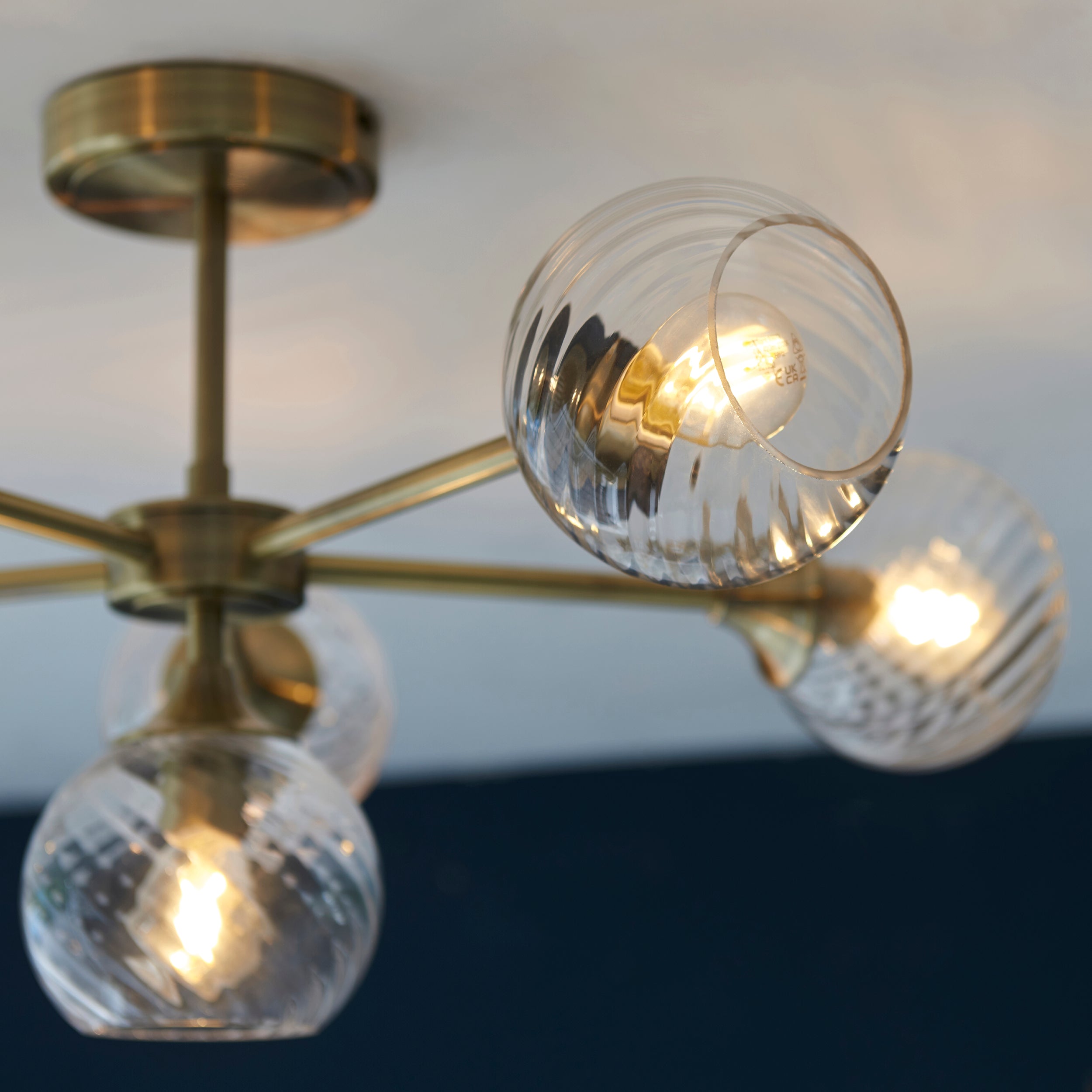 Allegra | 6-Light Semi Flush Ceiling Light with Twisted Glass Shades | Antique Brass Finish for Elegant Illumination 5