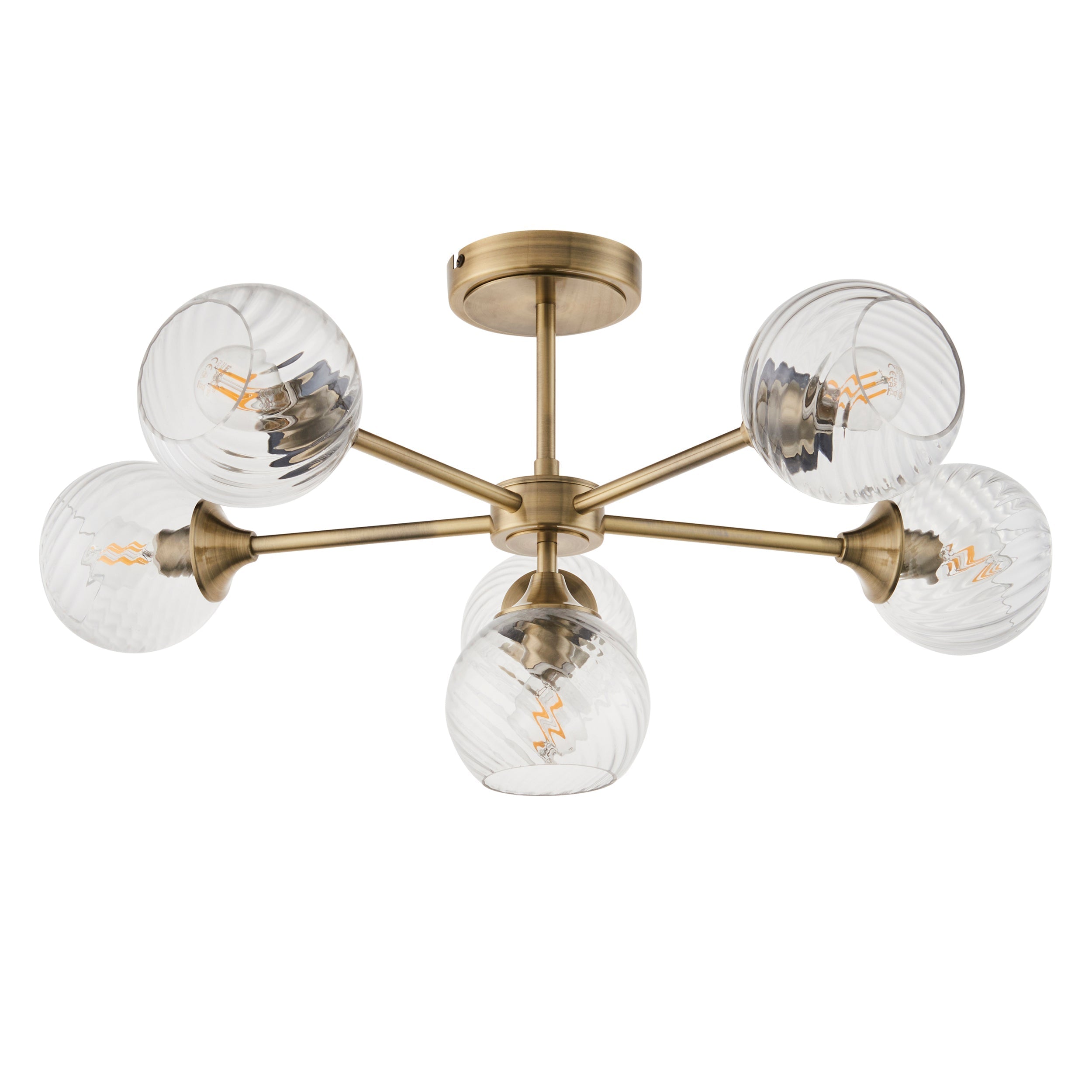 Allegra | 6-Light Semi Flush Ceiling Light with Twisted Glass Shades | Antique Brass Finish for Elegant Illumination 7