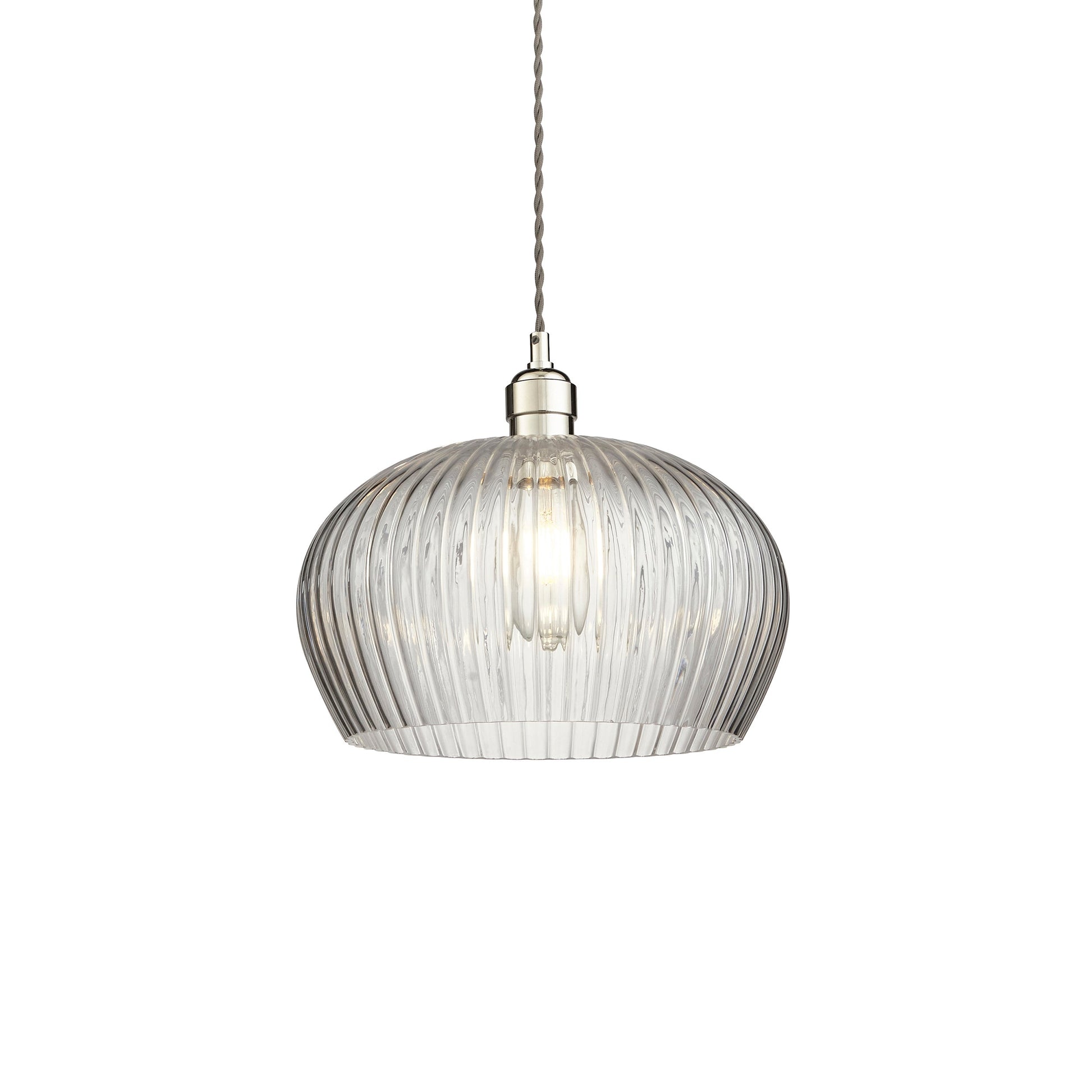 Amos Collection | Glass Pendant Light with Ribbed Design & Nickel Finish | Modern Kitchen Island Lighting for Warm Illumination 1
