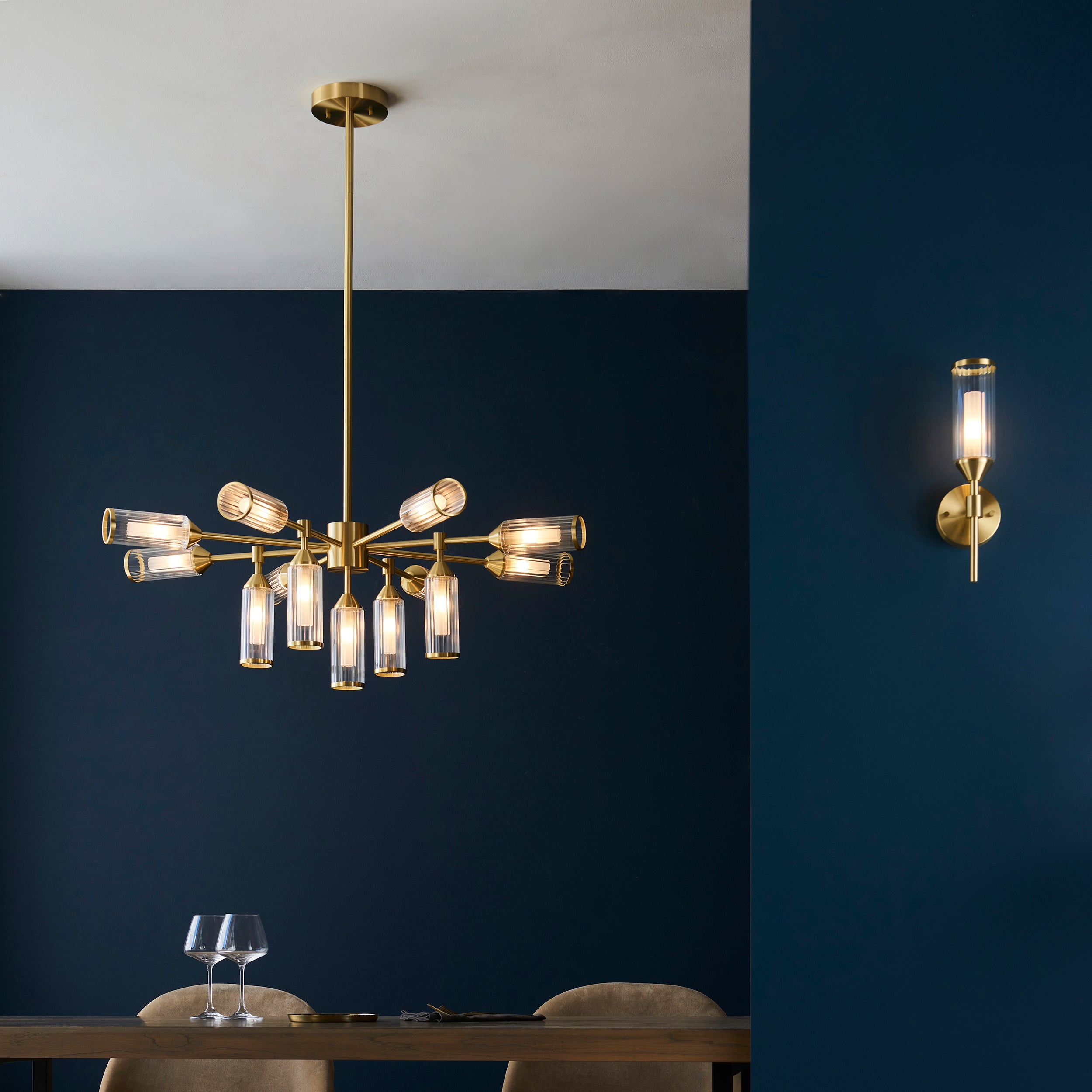 Amos Collection | Wall Light with Satin Brass Finish & Gloss White Glass | Elegant Bathroom Wall Light for Soft Illumination 6