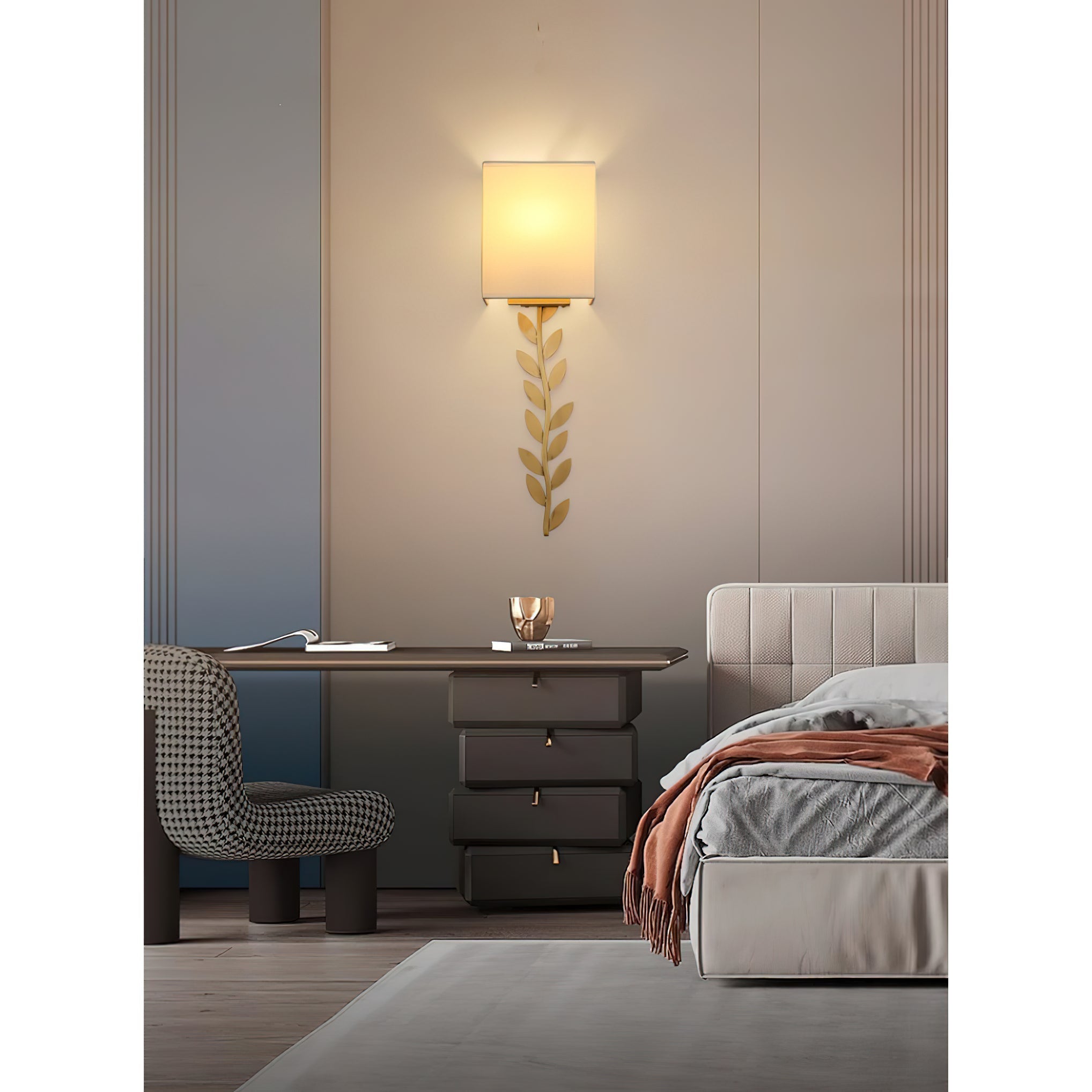 Freyza | Plotuvyo Grove Brass Brass Fabric Wall Light – Bedroom Hallway
