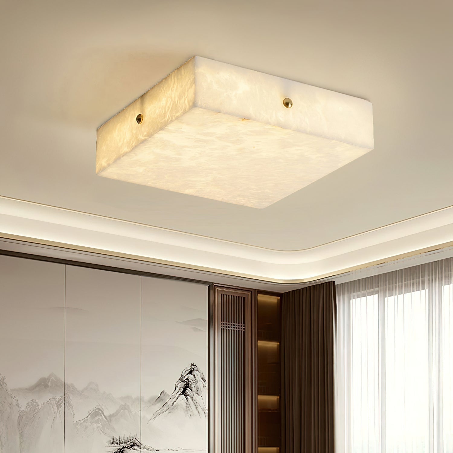 Freyza | Rauduvys Alabaster Flushmount Ceiling Light – Bedroom Living Room