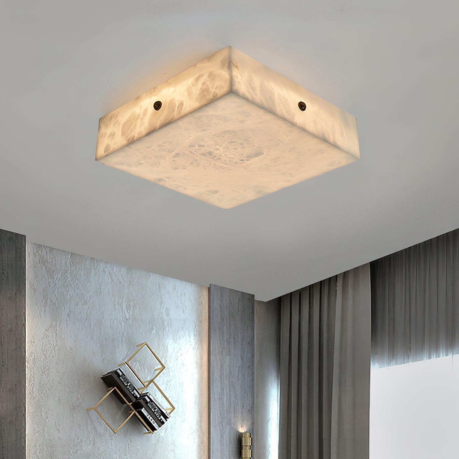 Freyza | Rauduvys Alabaster Flushmount Ceiling Light – Bedroom Living Room