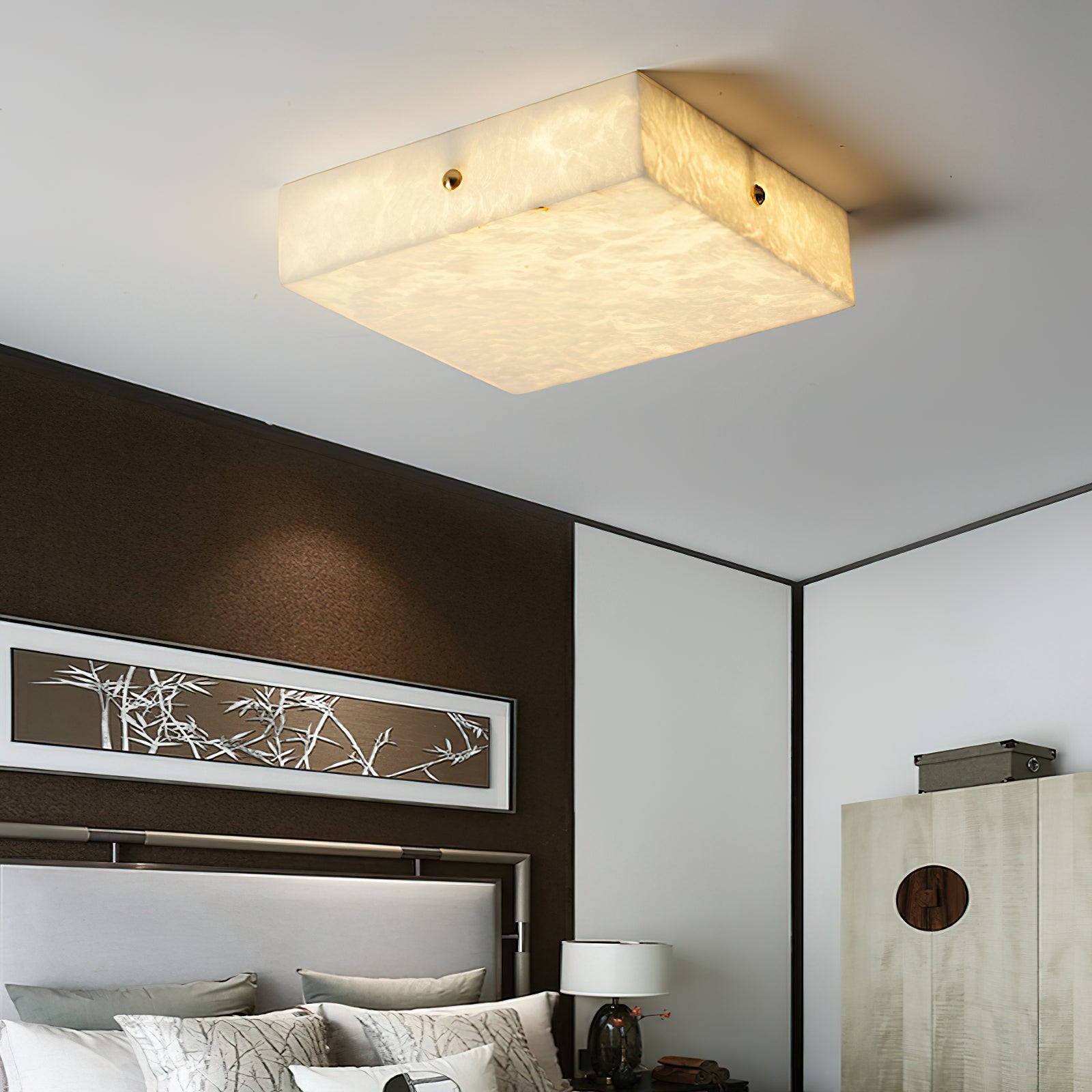 Freyza | Rauduvys Alabaster Flushmount Ceiling Light – Bedroom Living Room