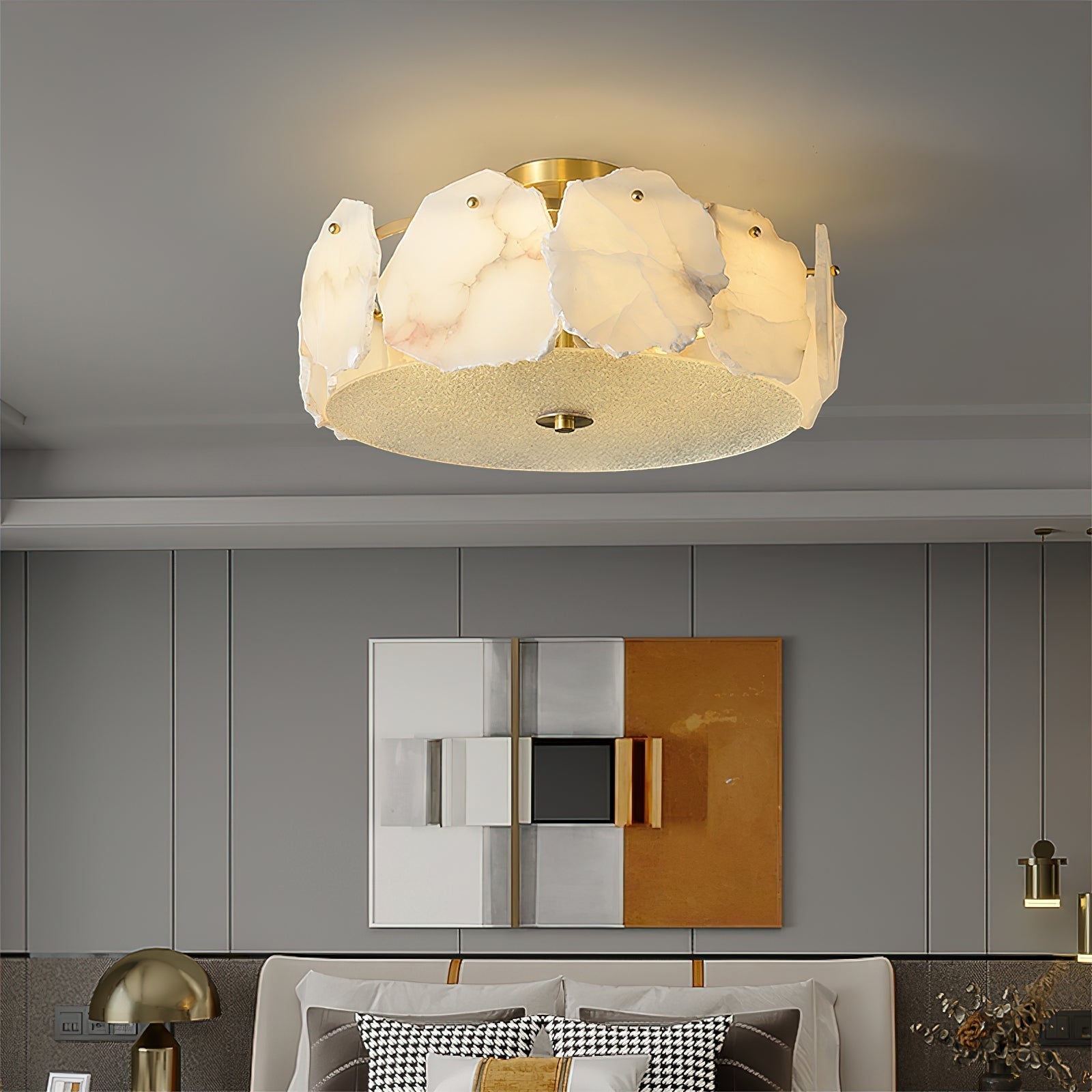 Freyza | Zoruvys Alabaster Glass Glass Ceiling Light – Bedroom Living Room