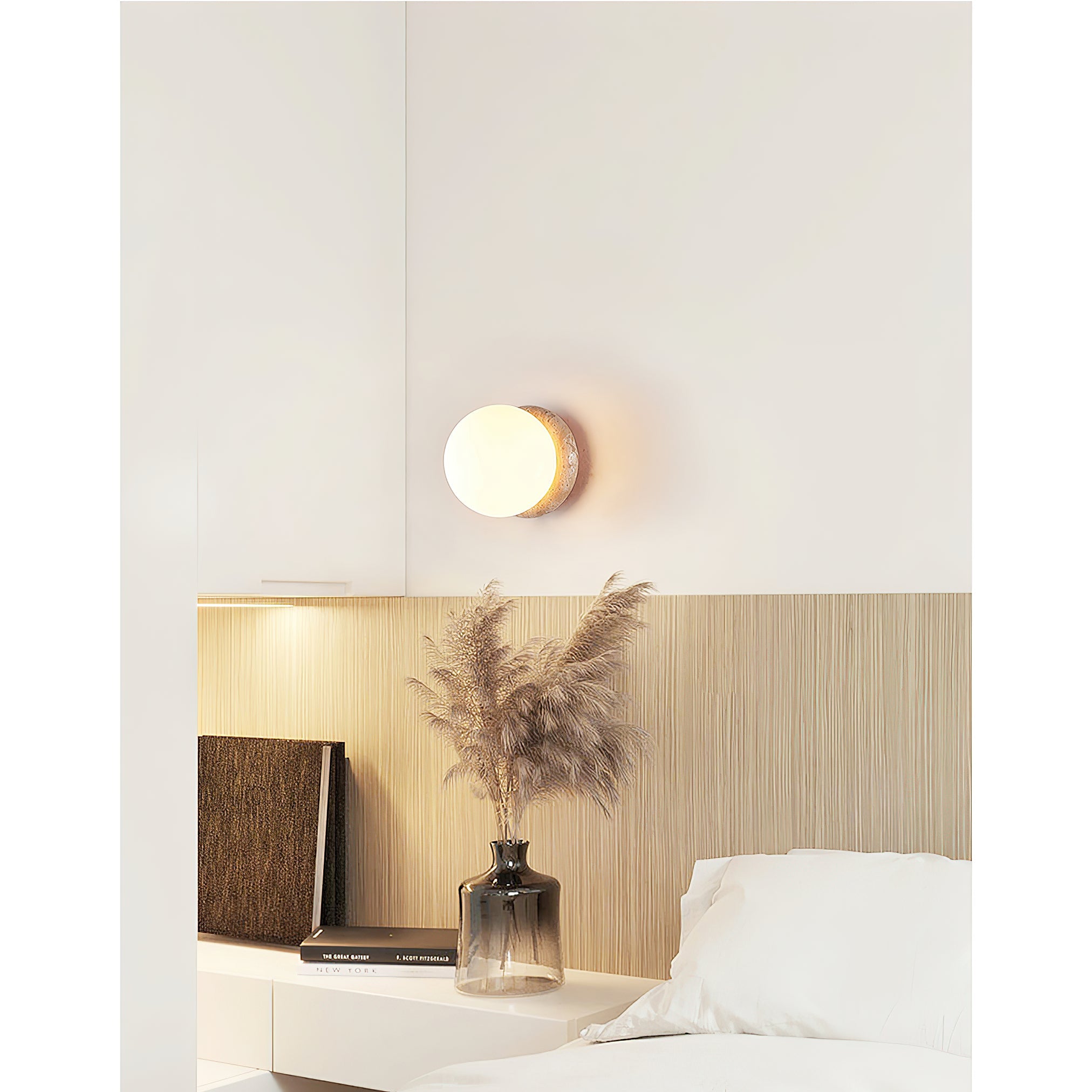 Freyza | Blikuvys Travertine-Glas-Wandleuchte – Schlafzimmer, Flur