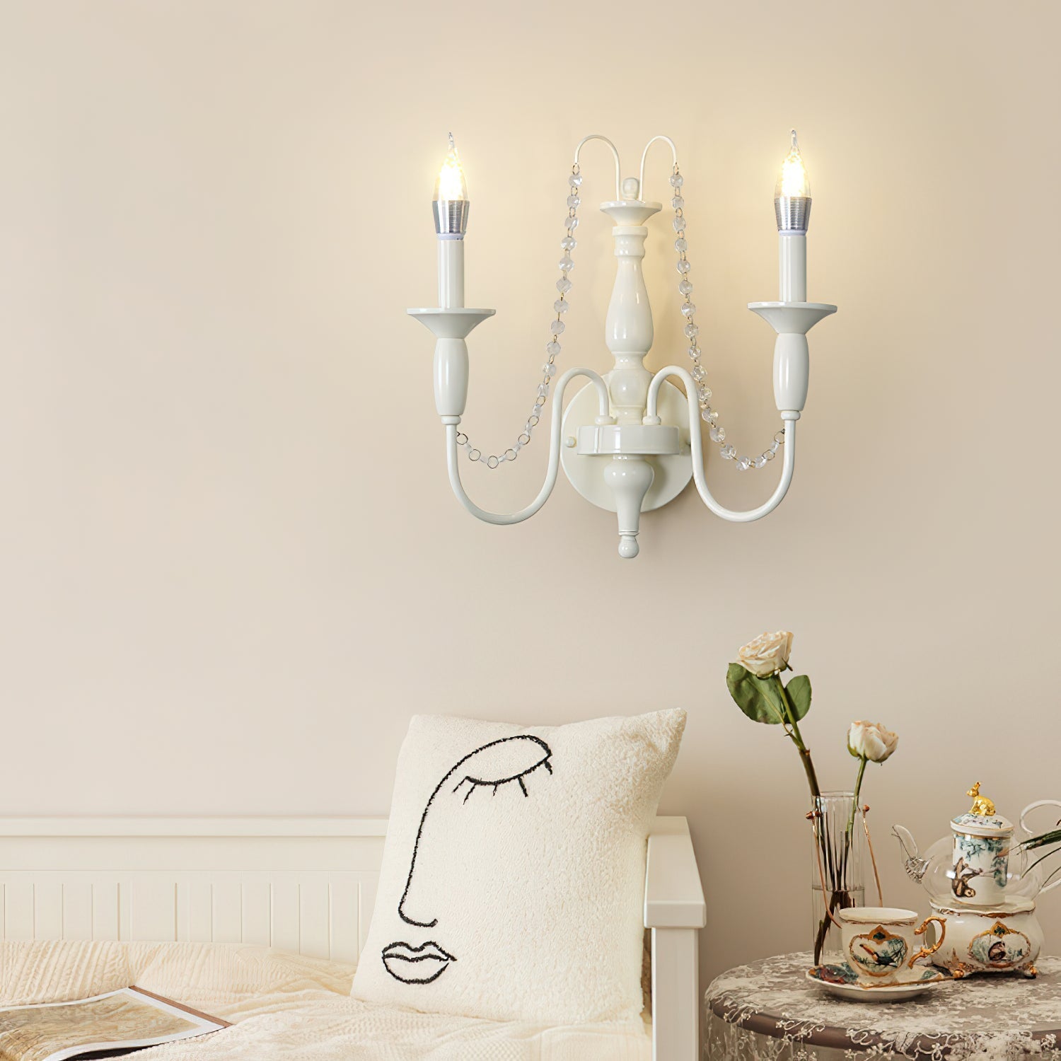 Freyza | Jarnbruvys Traditional Candle Crystal Wall Light – Traditional Bedroom Hallway
