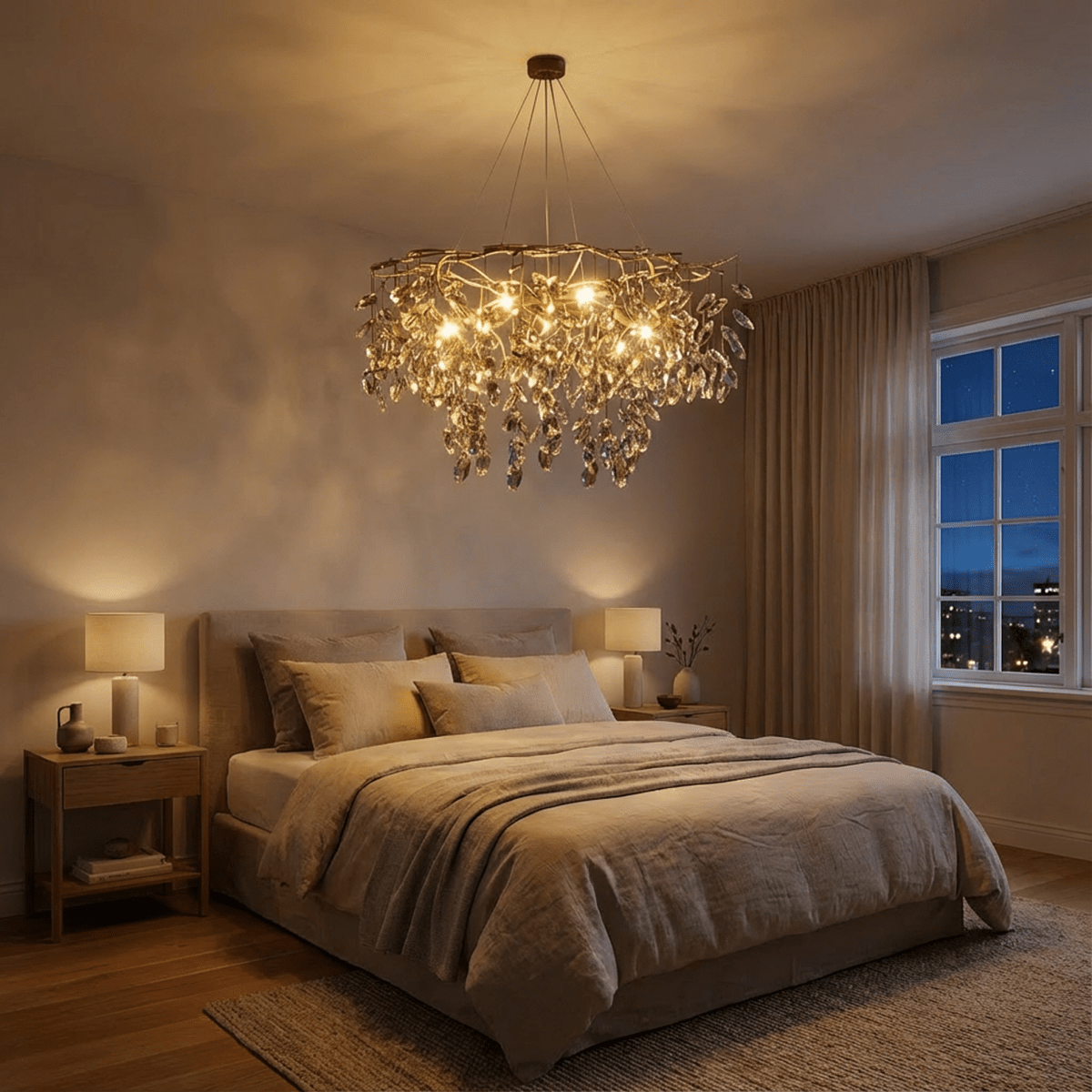 Freyza - Elegant Sophisticated Copper and Glass Chandelier