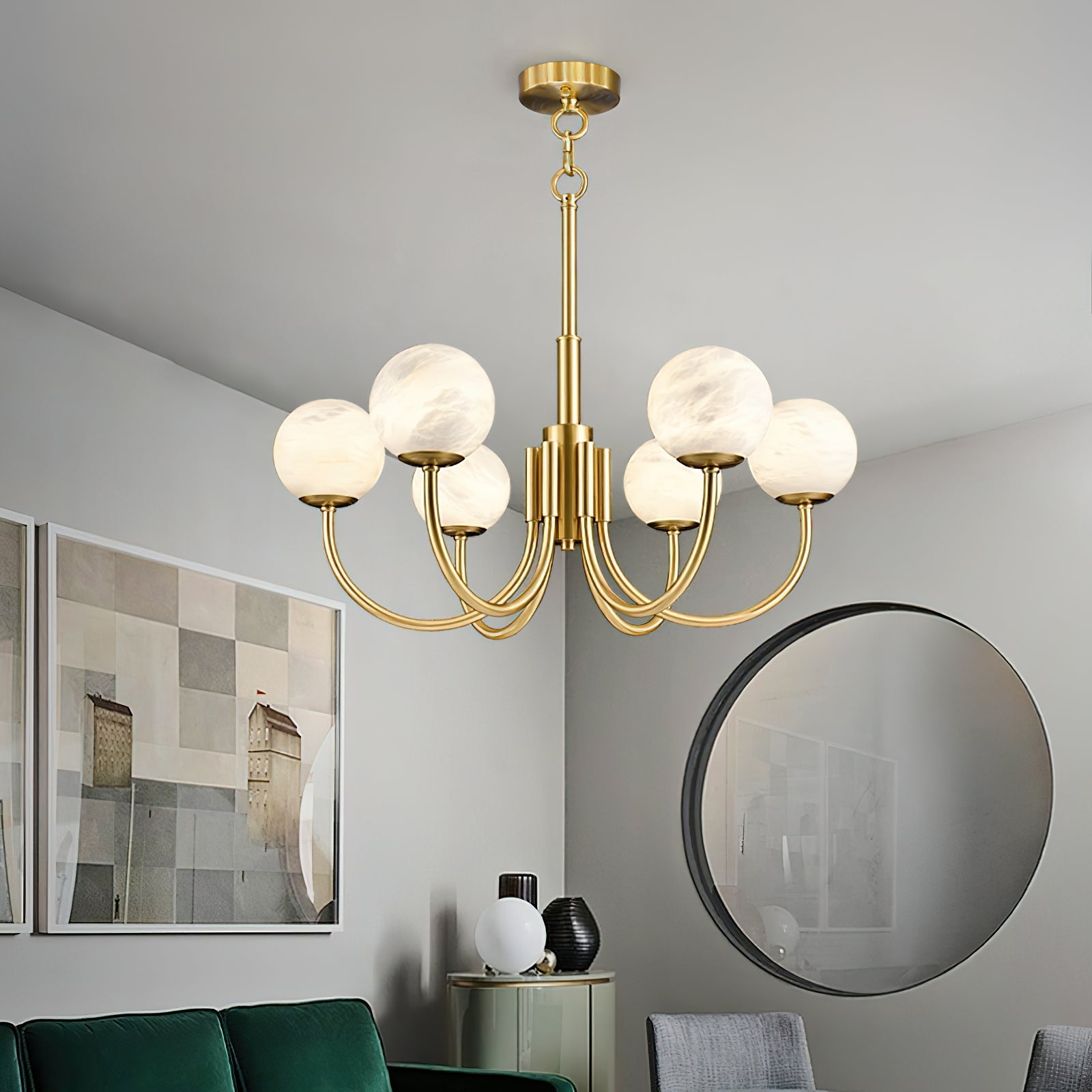 Freyza | Mjolkuvys Globe Brass Brass Chandelier – Dining Room Living Room