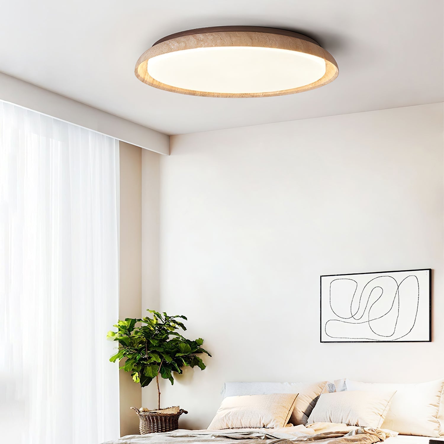 Freyza | Plafonnier Elvinila en travertin à bord annulaire – chambre, salon
