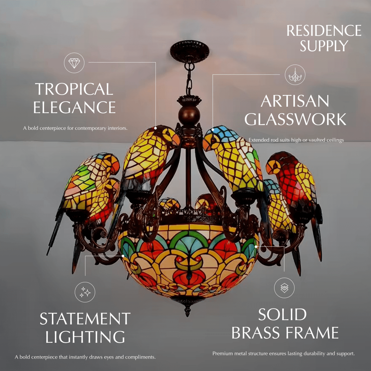 Freyza - Elegant Rustic Glass Dining Room Chandelier Light