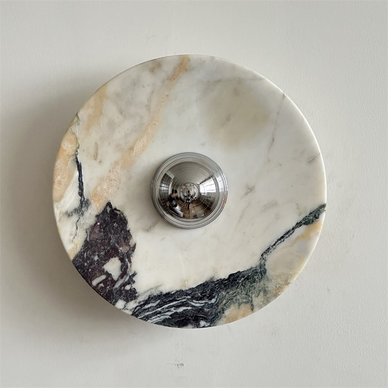 Freyza | Zeno Round Chrome Chrome Marble Wall Light – Bedroom Hallway