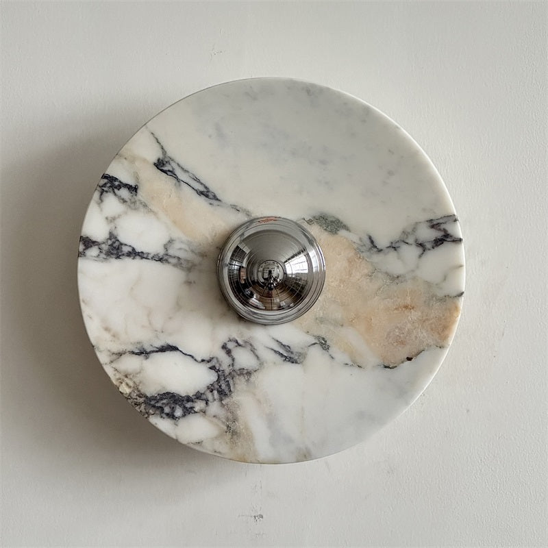 Freyza | Zeno Round Chrome Chrome Marble Wall Light – Bedroom Hallway