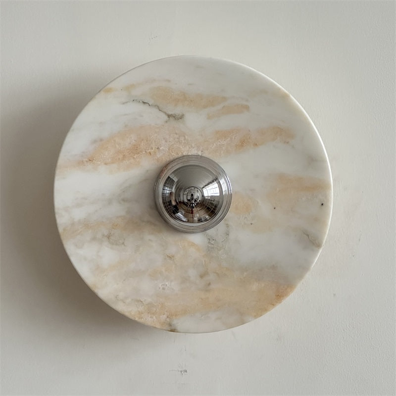 Freyza | Zeno Round Chrome Chrome Marble Wall Light – Bedroom Hallway