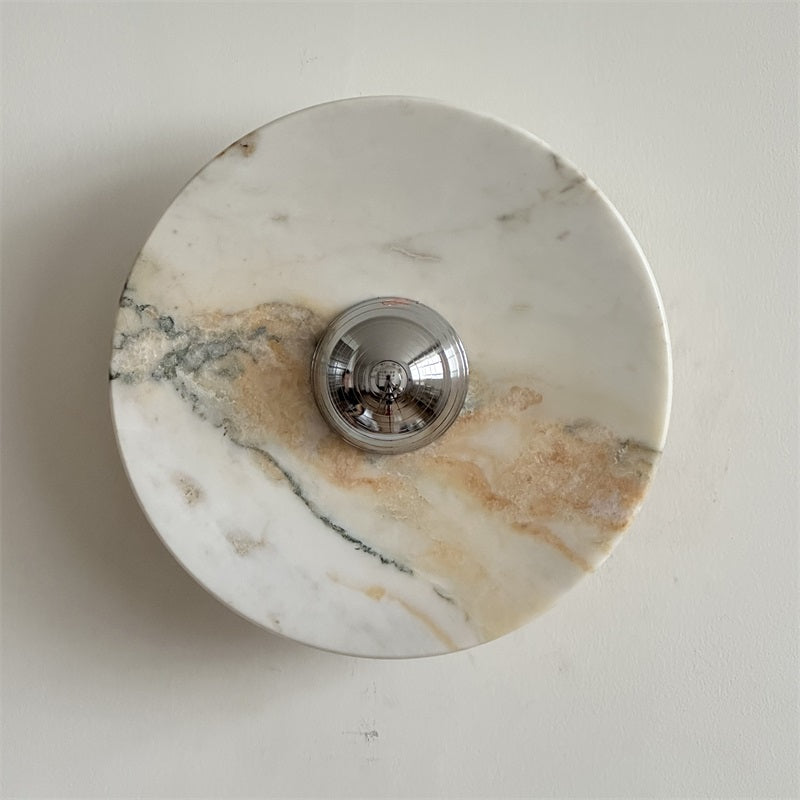 Freyza | Zeno Round Chrome Chrome Marble Wall Light – Bedroom Hallway