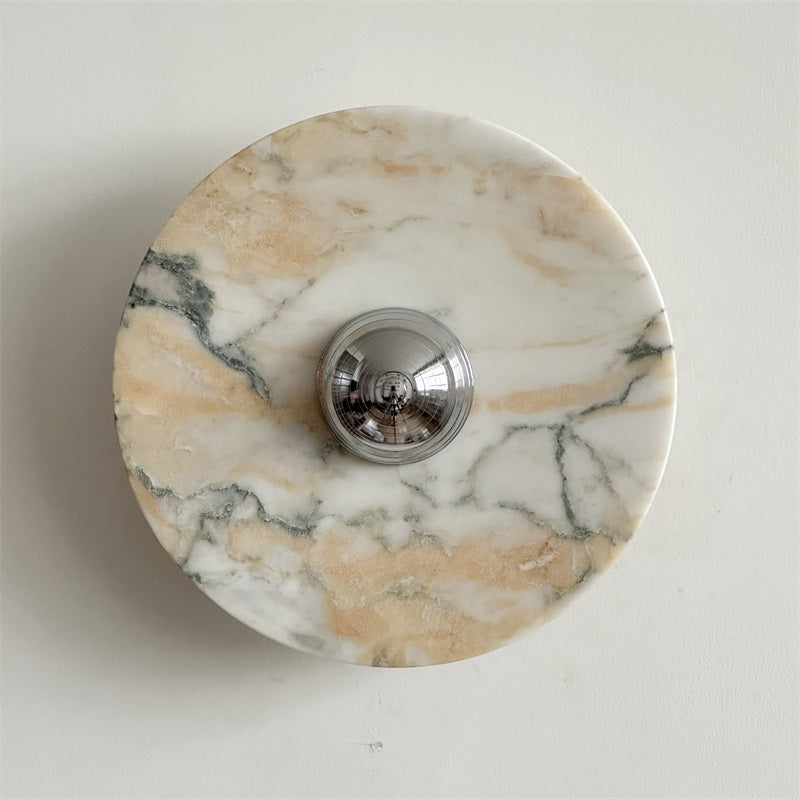 Freyza | Zeno Round Chrome Chrome Marble Wall Light – Bedroom Hallway