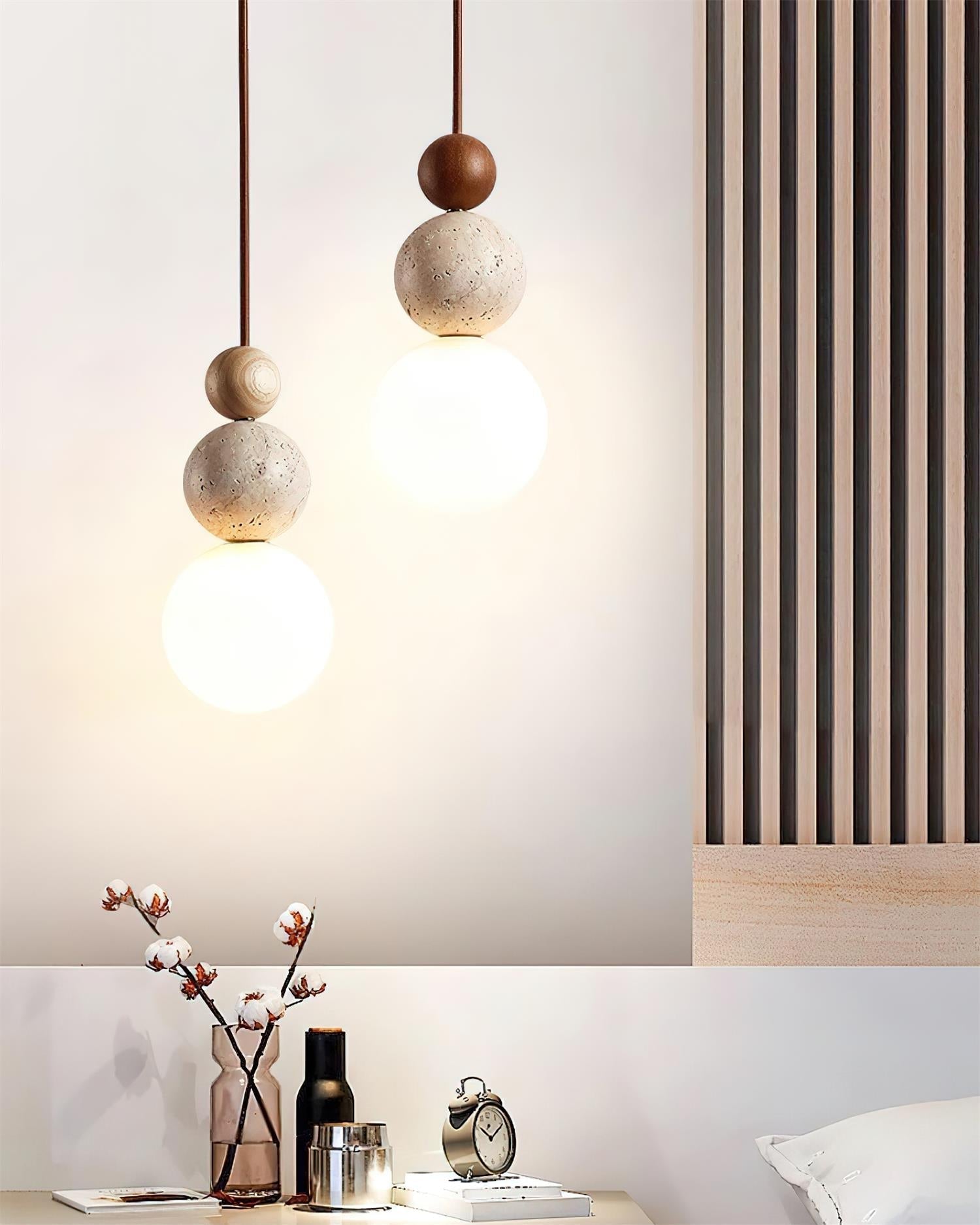 Freyza | Suspension boule en travertin – Luminaire pour cuisine et salle à manger