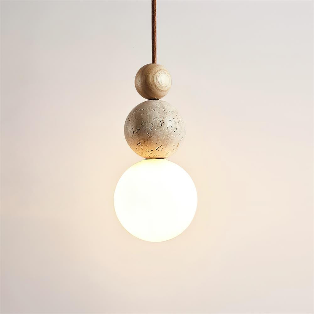Freyza | Suspension boule en travertin – Luminaire pour cuisine et salle à manger