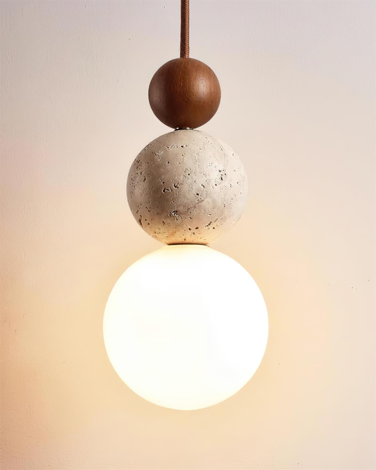 Freyza | Suspension boule en travertin – Luminaire pour cuisine et salle à manger