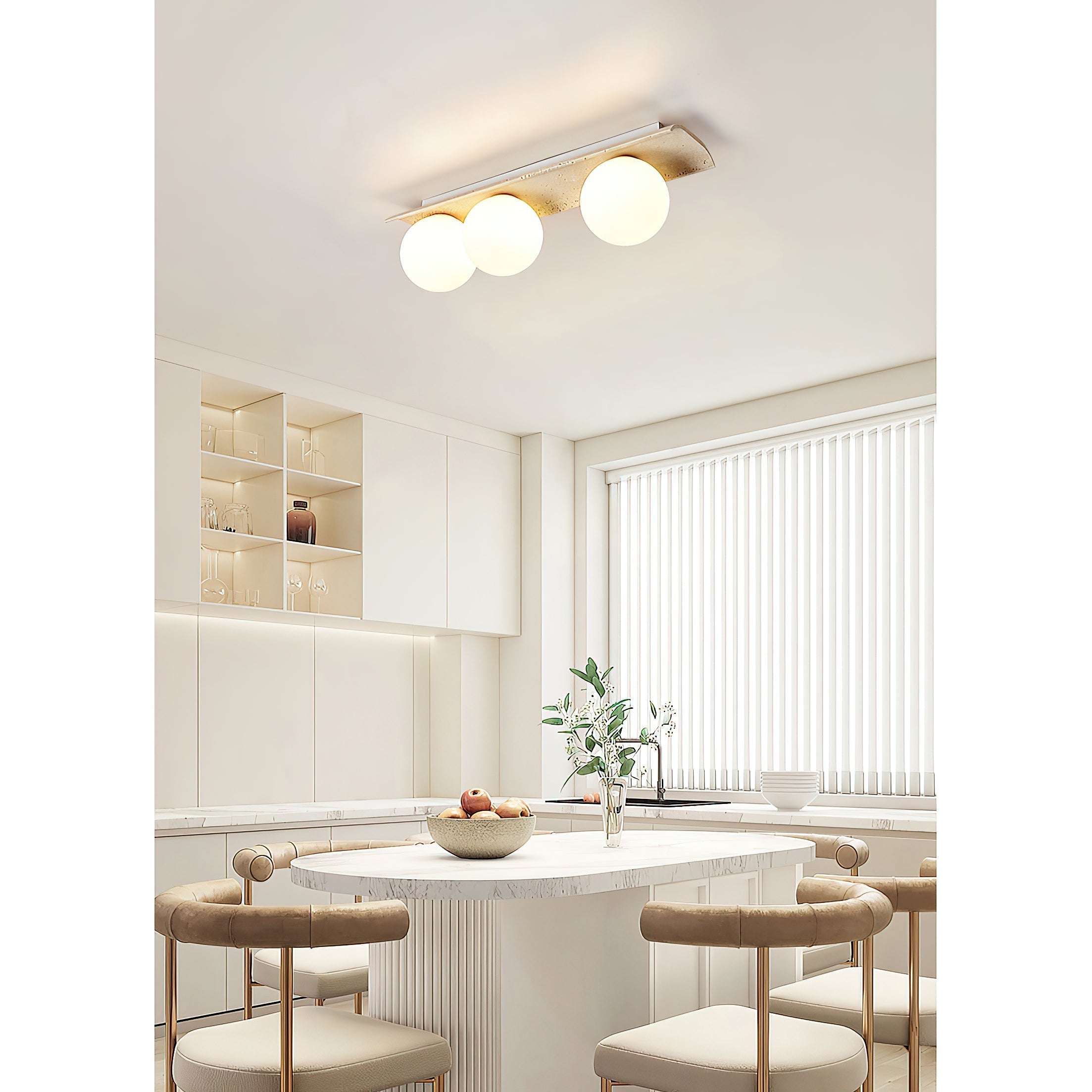 Freyza | Suspension plafond en verre Globe Bianca en travertin – Chambre et salon