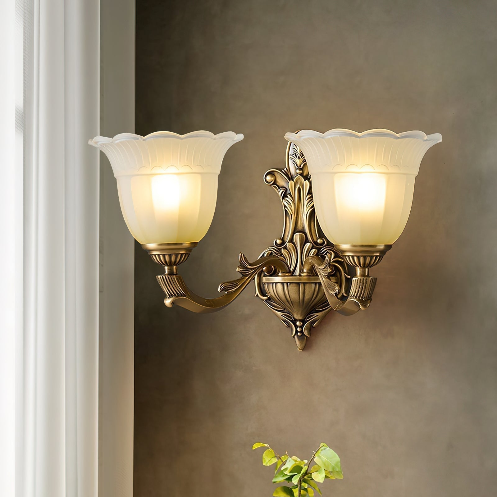 Freyza | Sifuvyd Luxury Flower Brass Glass Wall Light – Bedroom Hallway