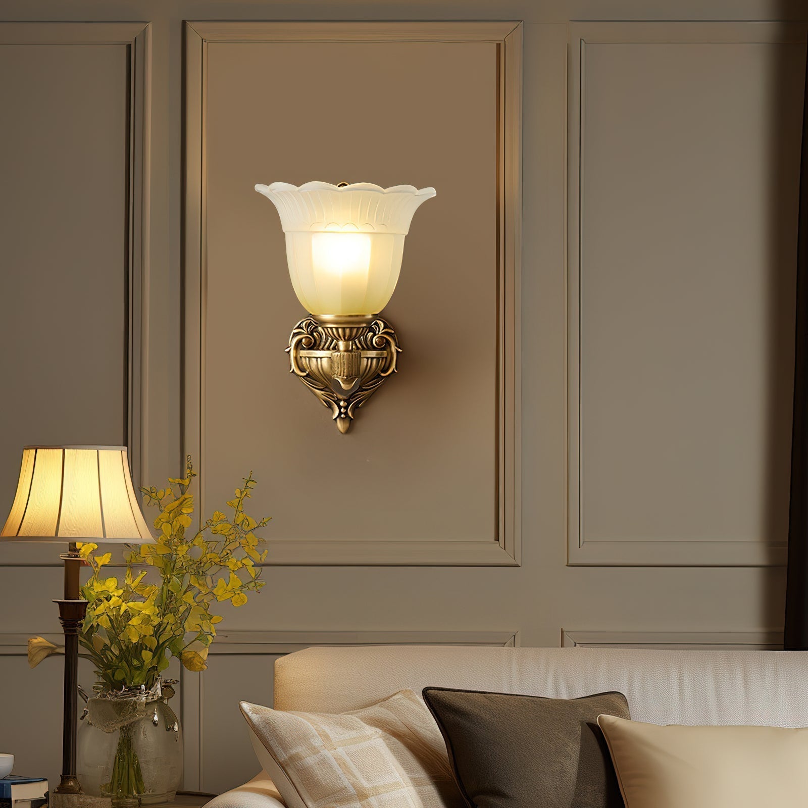 Freyza | Sifuvyd Luxury Flower Brass Glass Wall Light – Bedroom Hallway