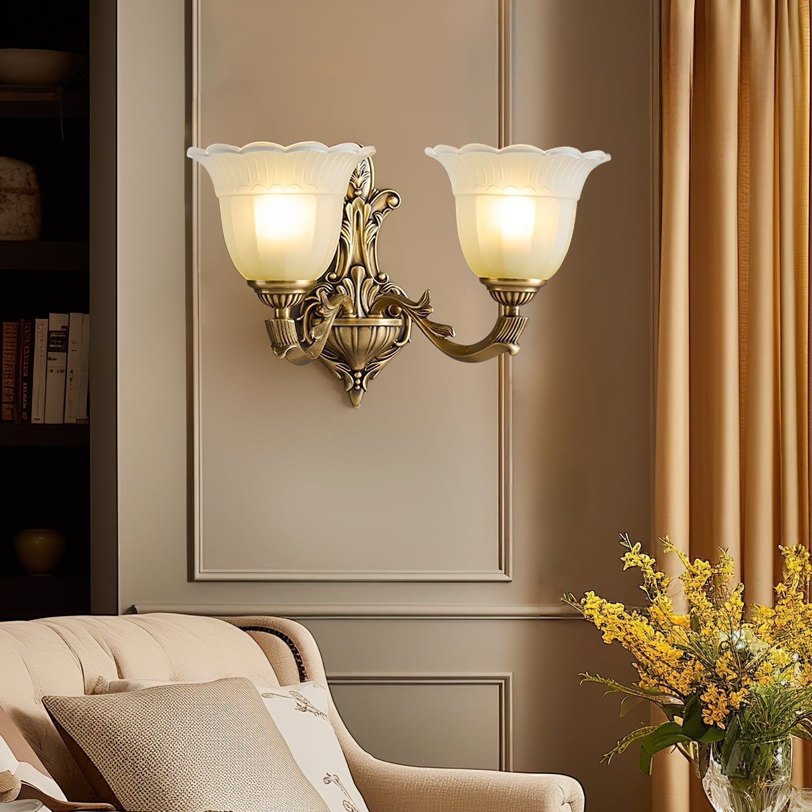 Freyza | Sifuvyd Luxury Flower Brass Glass Wall Light – Bedroom Hallway