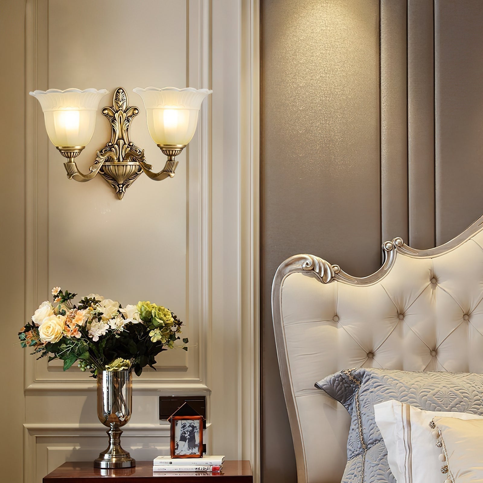 Freyza | Sifuvyd Luxury Flower Brass Glass Wall Light – Bedroom Hallway