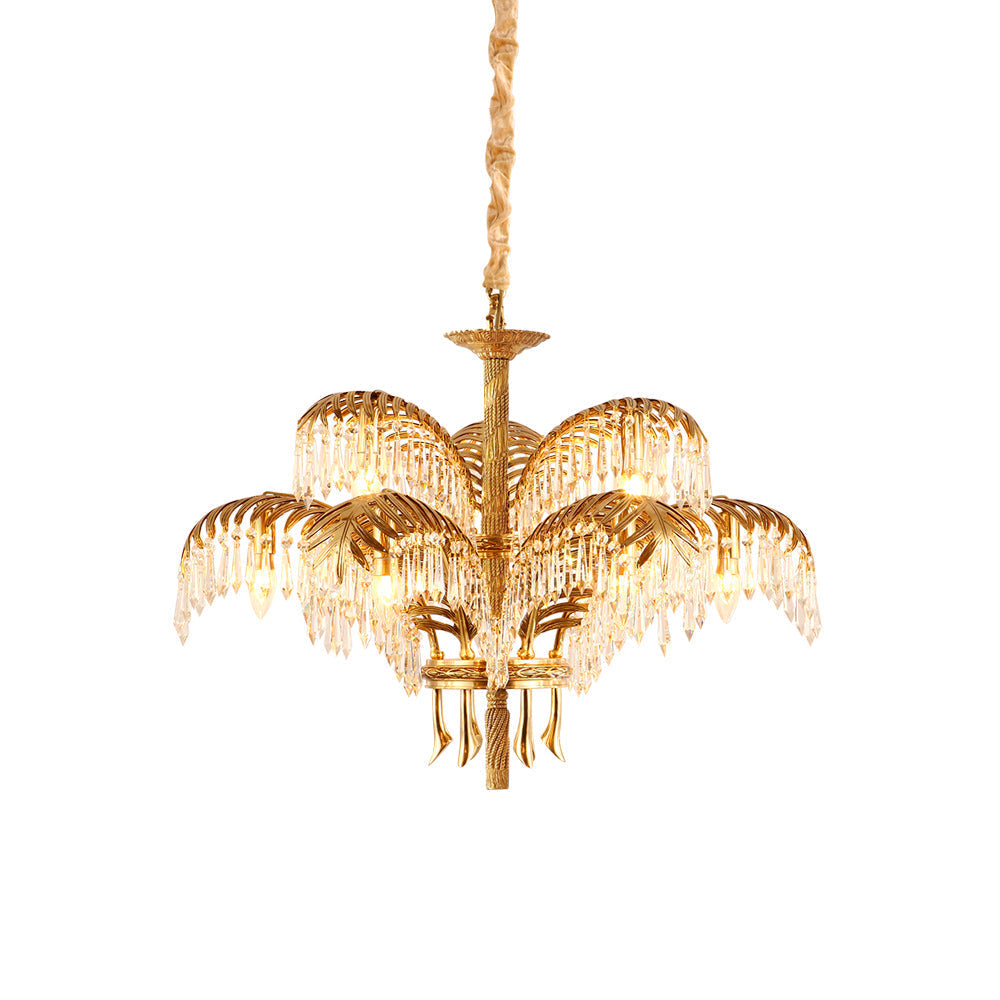 Freyza | Zenith Luxury Palm Brass Crystal Chandelier – Dining Room Living Room