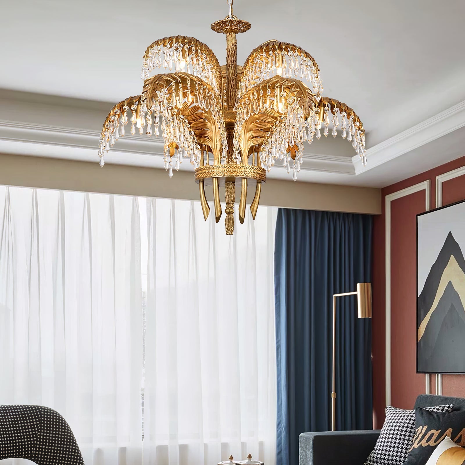Freyza | Zenith Luxury Palm Brass Crystal Chandelier – Dining Room Living Room