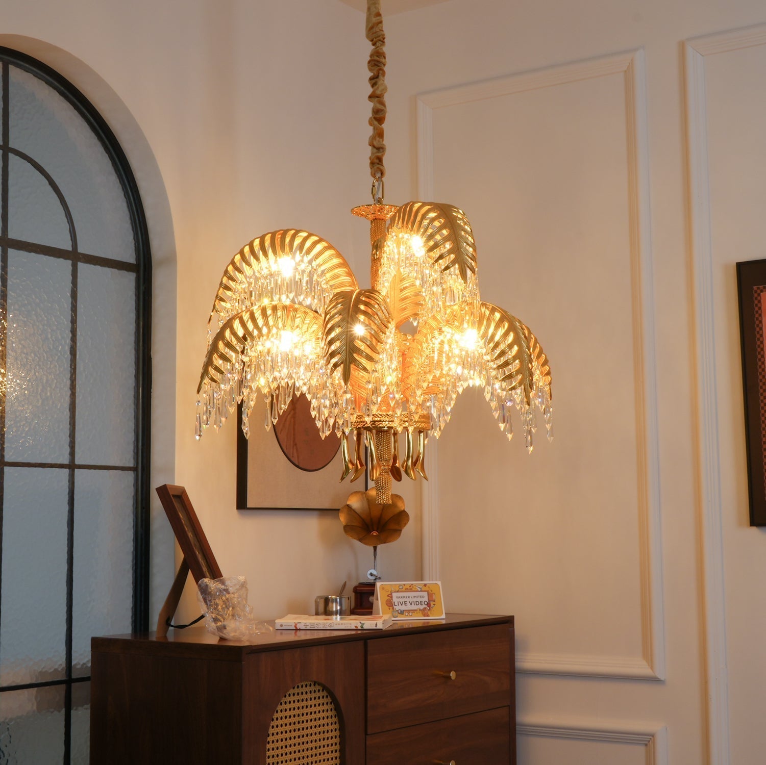 Freyza | Zenith Luxury Palm Brass Crystal Chandelier – Dining Room Living Room