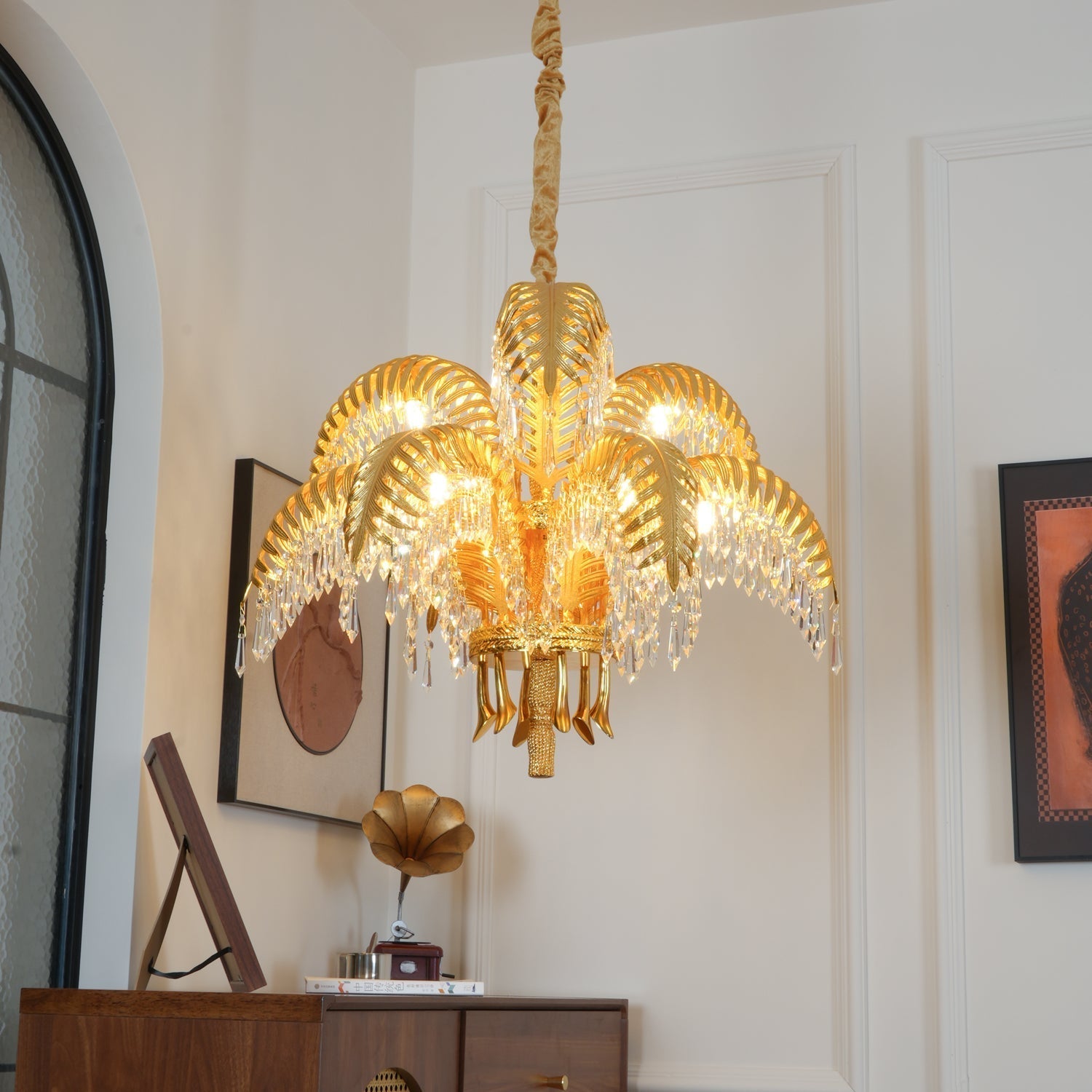 Freyza | Zenith Luxury Palm Brass Crystal Chandelier – Dining Room Living Room