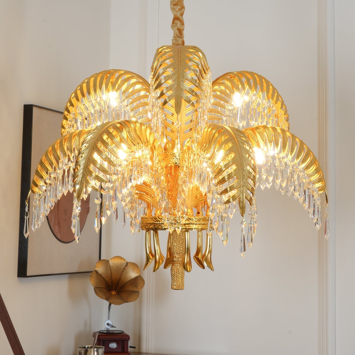 Freyza | Zenith Luxury Palm Brass Crystal Chandelier – Dining Room Living Room