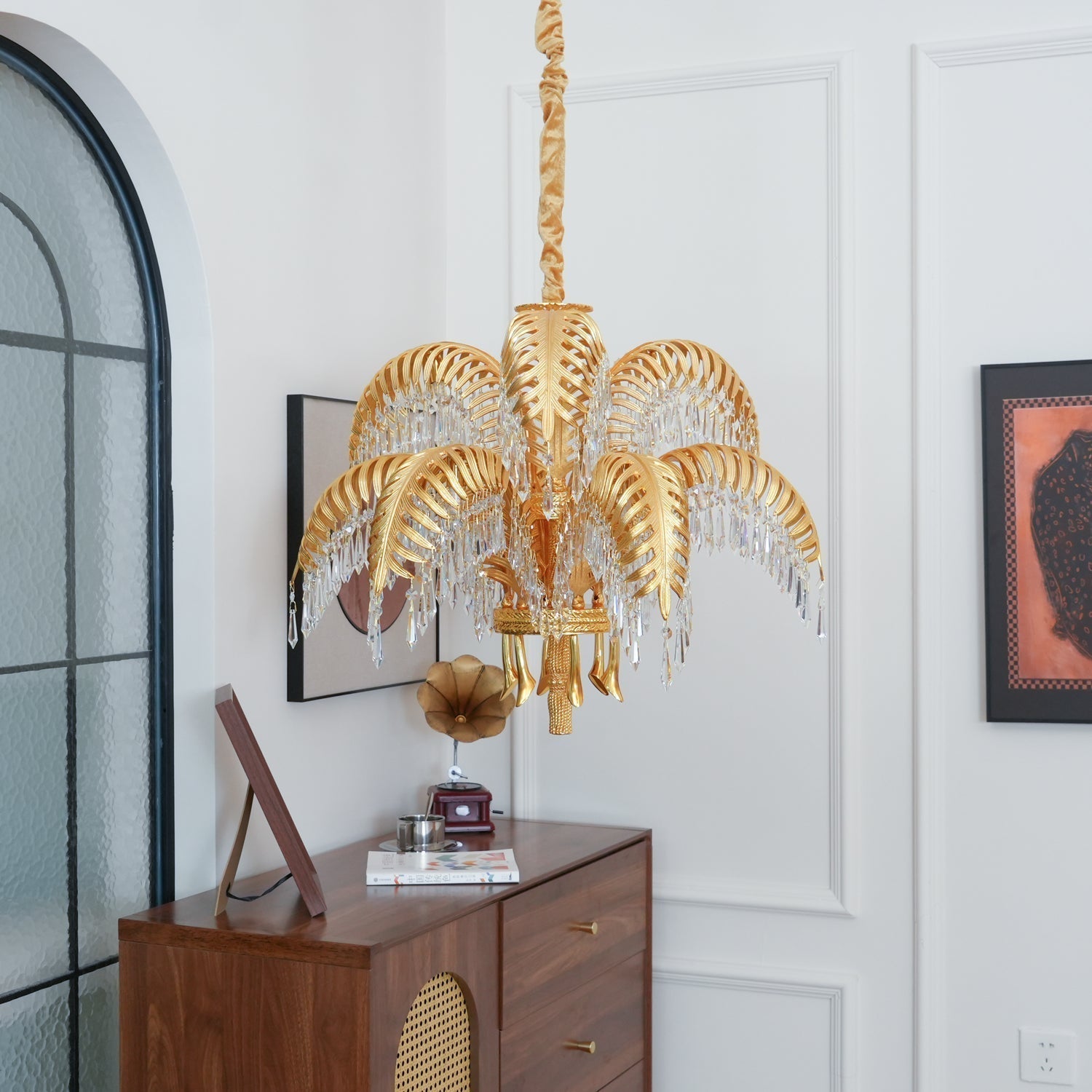 Freyza | Zenith Luxury Palm Brass Crystal Chandelier – Dining Room Living Room