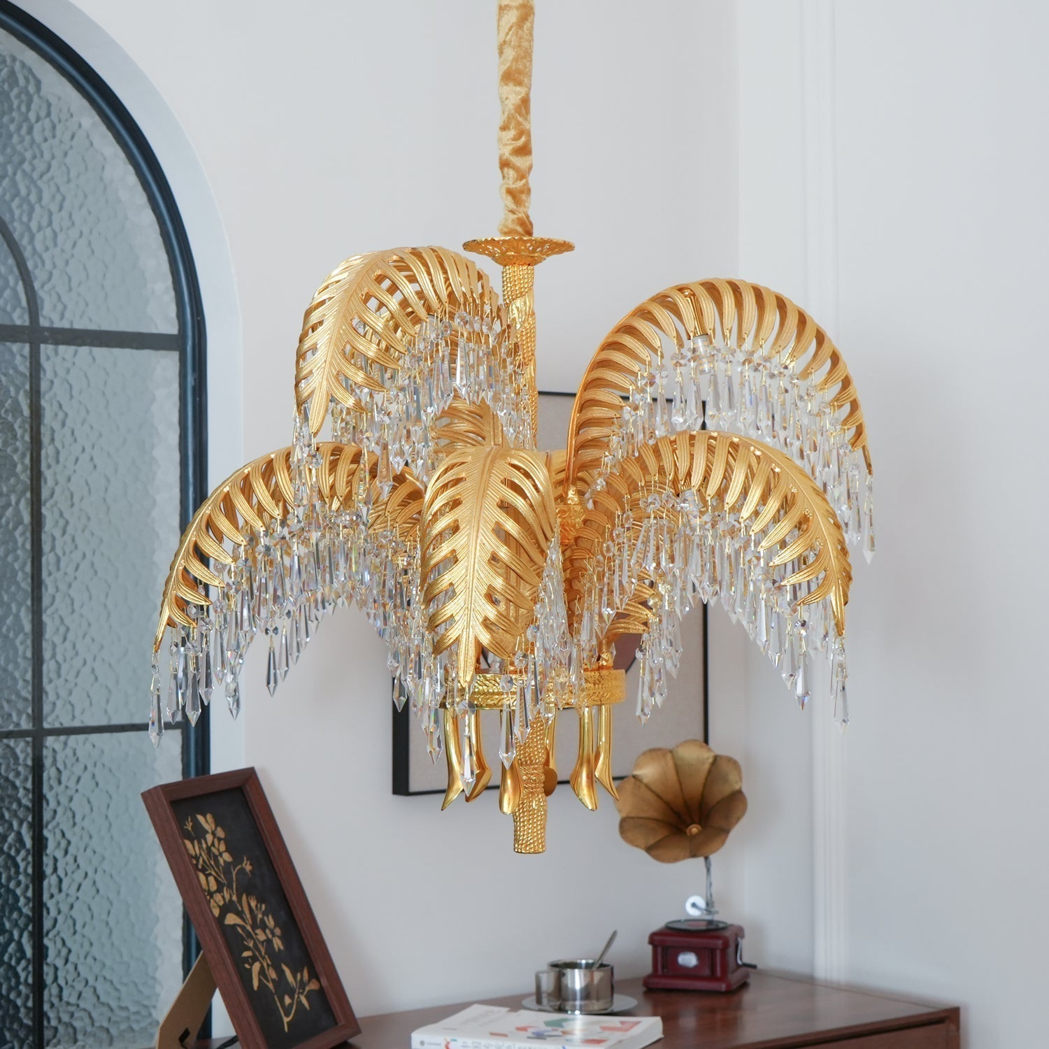 Freyza | Zenith Luxury Palm Brass Crystal Chandelier – Dining Room Living Room