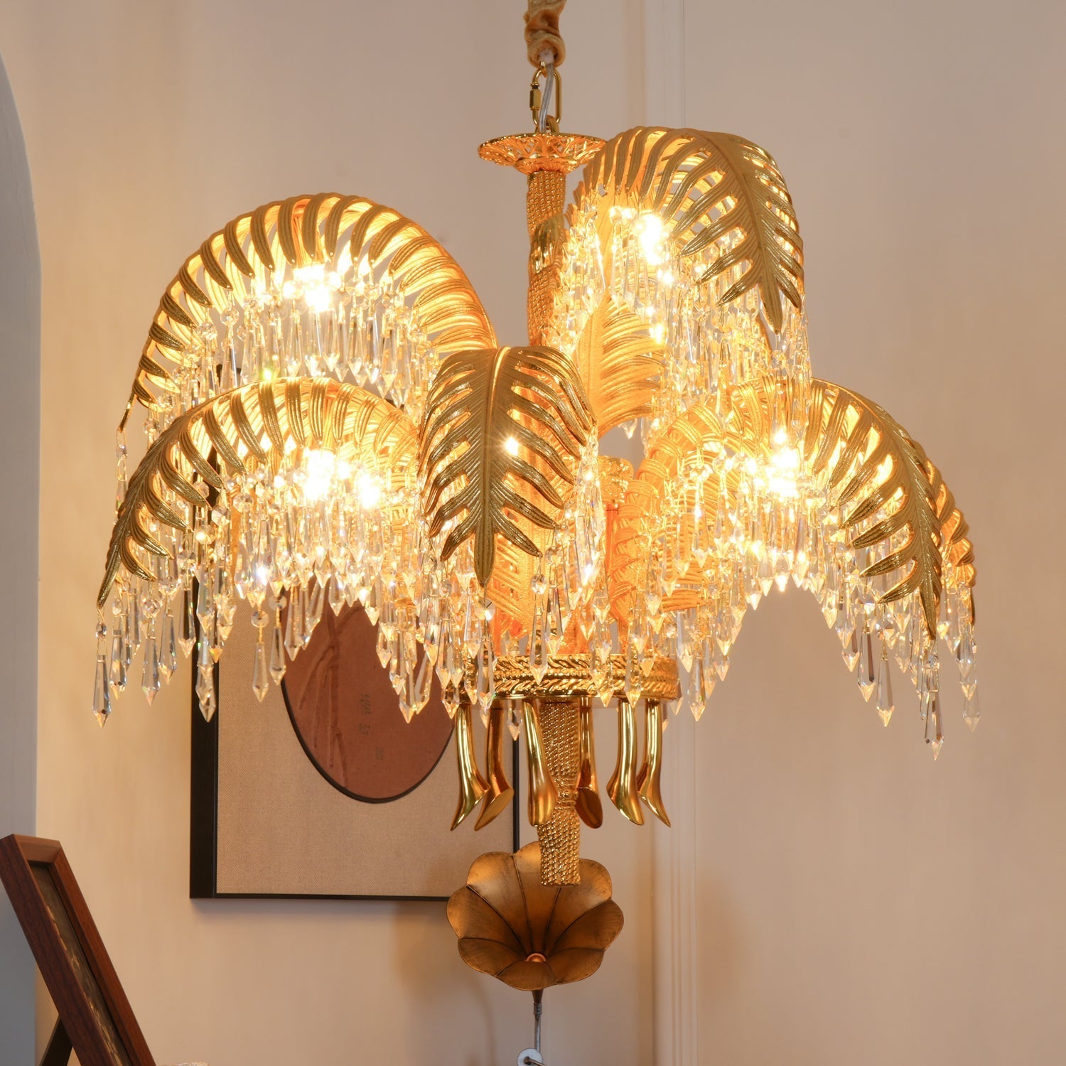 Freyza | Zenith Luxury Palm Brass Crystal Chandelier – Dining Room Living Room