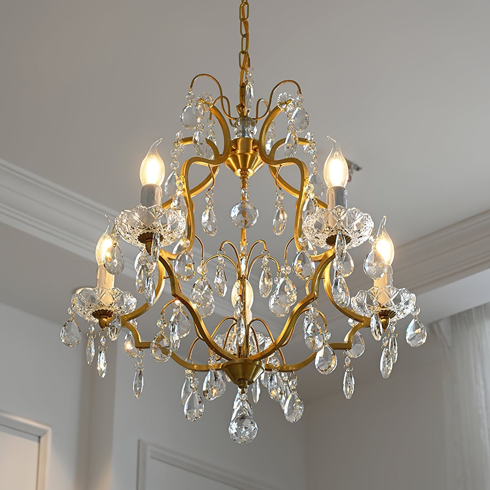 Freyza | Cevinyra Lustre postmoderne de luxe en laiton et cristal – Salle à manger et salon modernes
