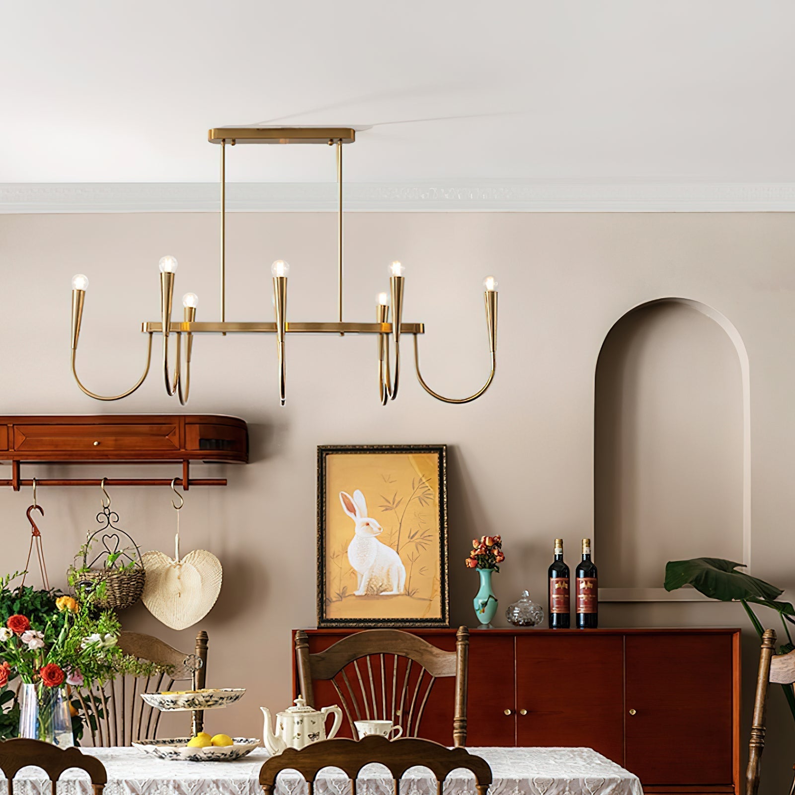 Freyza | Fluide Linear Brass Brass Chandelier – Dining Room Living Room