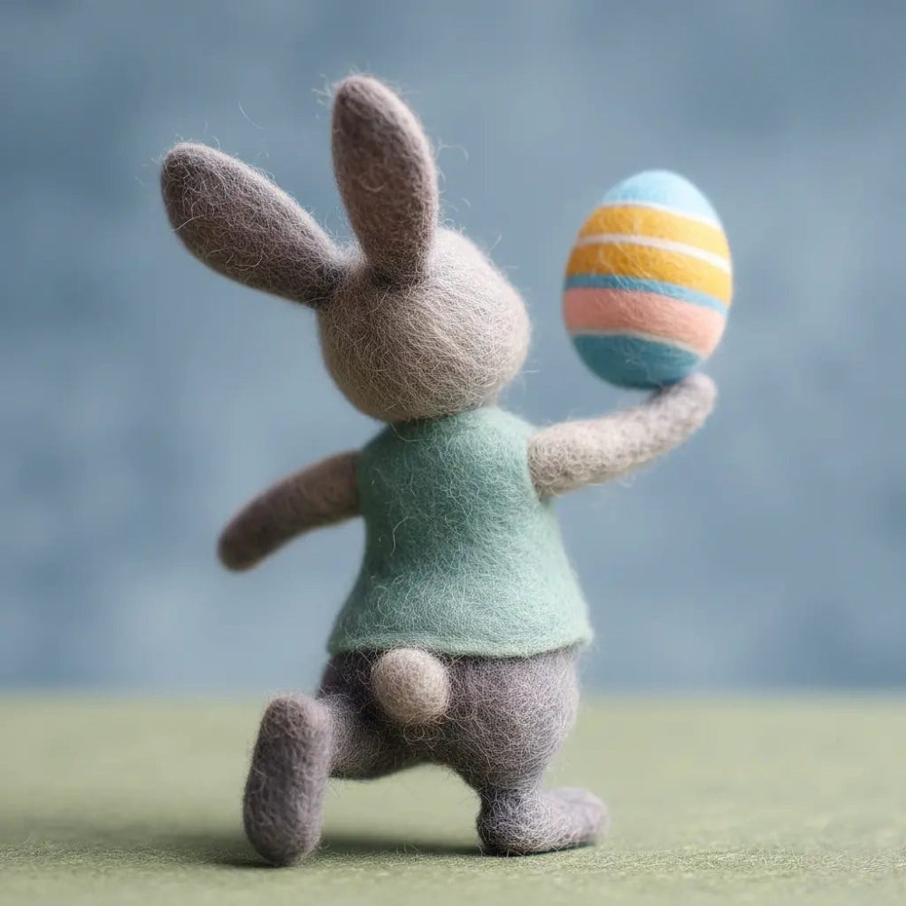 Freyza - Handcrafted Easter Decor | Felt Bunny Figurine with Green Vest | Unique Spring Table Centerpiece for Holiday Celebrations