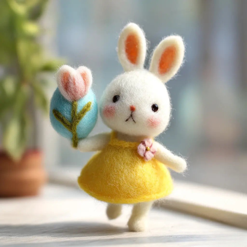 Freyza - Handcrafted Felt Easter Bunny with Tulip Egg Design | Unique Decorative Piece for Holiday Cheer