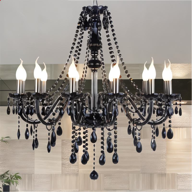 Freyza - Brigitte | Elegante Moderne Schwarze Kristall-Kronleuchter-Leuchte