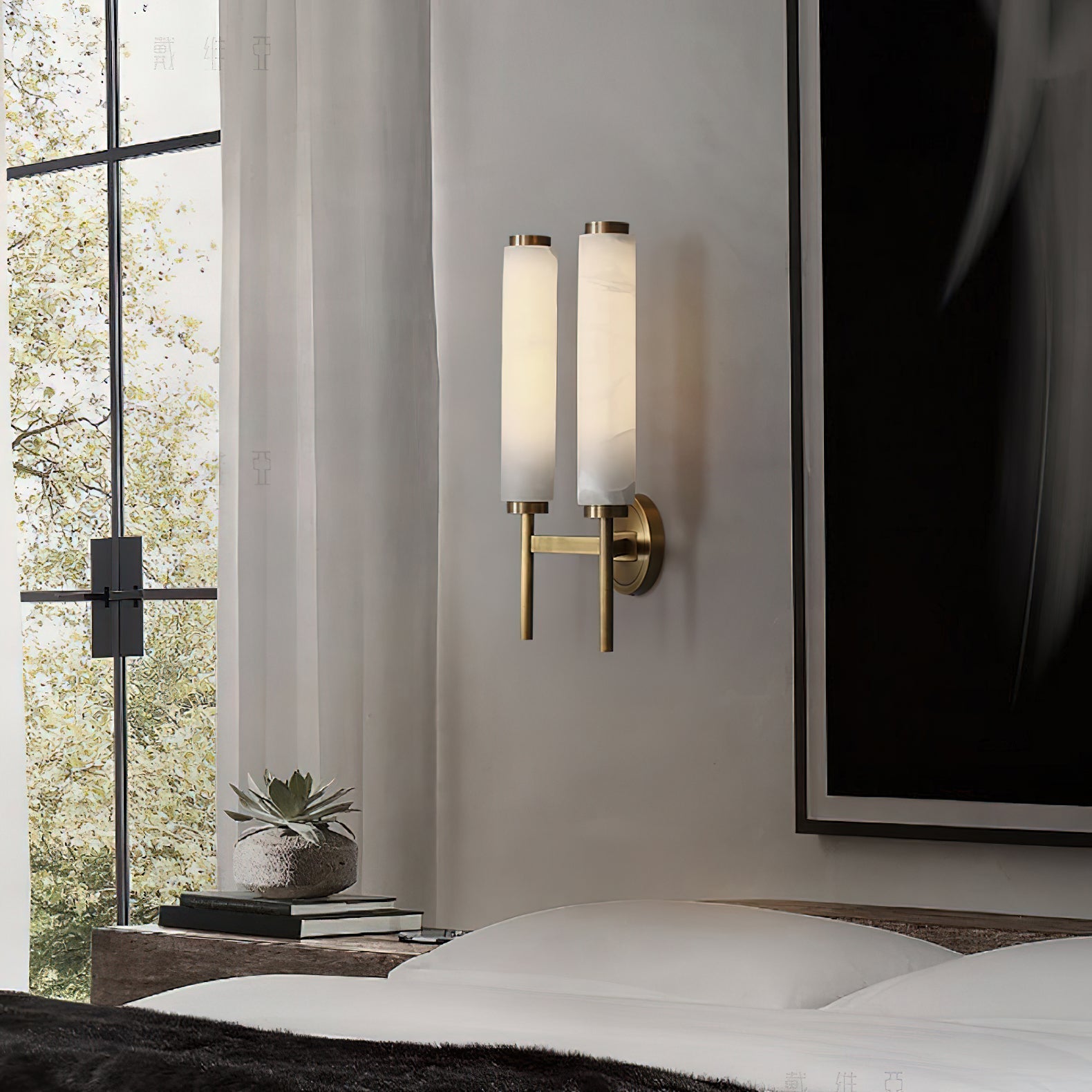 Freyza | Abyss Messing Alabaster Messing-Wandleuchte – Schlafzimmer Flur