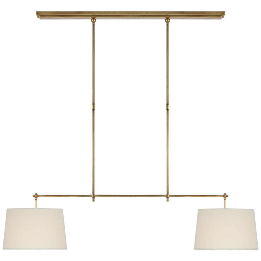 Freyza | Elegante lineare Pendelleuchte aus Messing mit Stoffschirm – Küche, Esszimmer